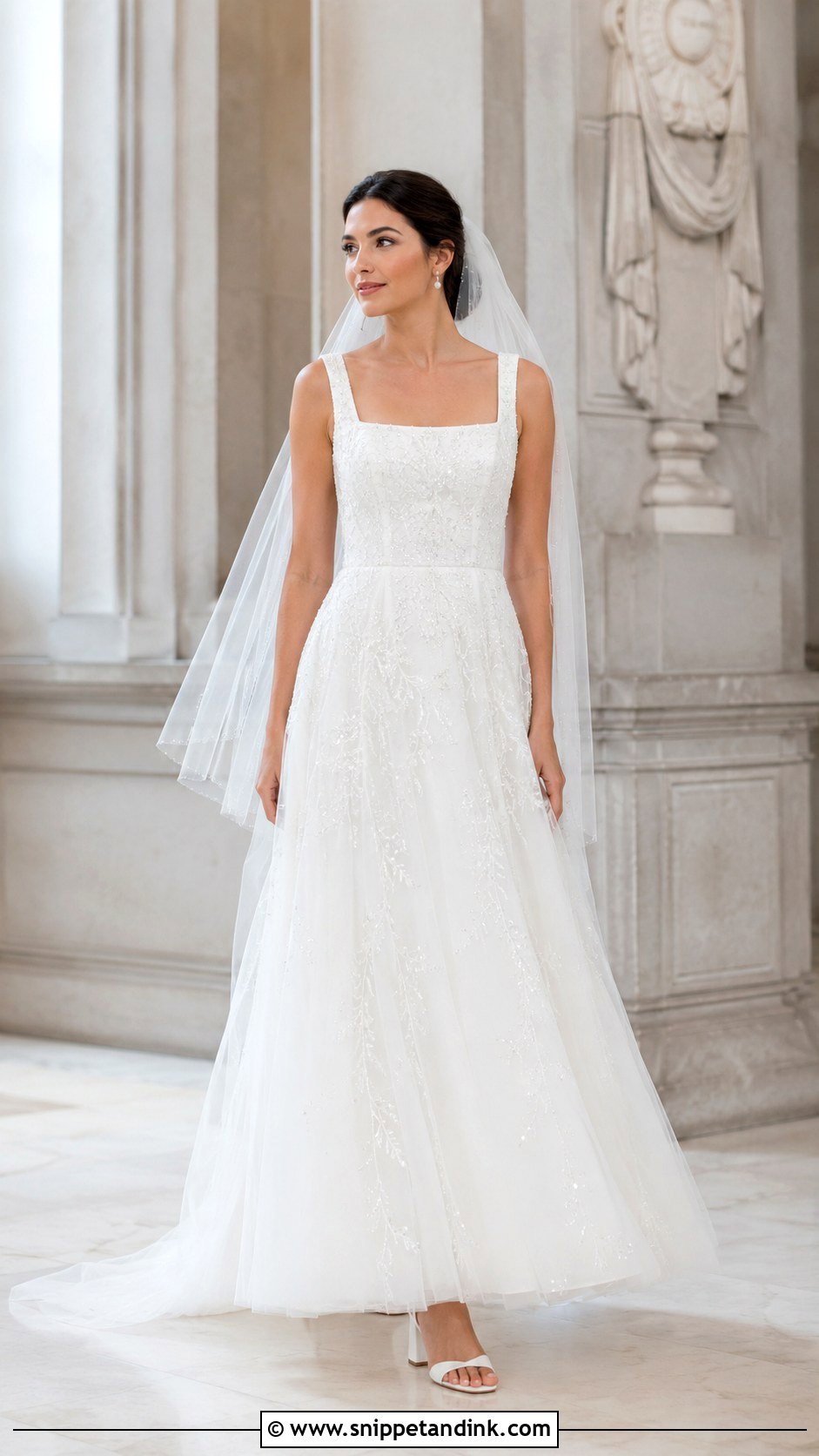 Square Neck Beaded Wedding Dress - Snippet and Ink - 20 Glittery Wedding Dress Ideas