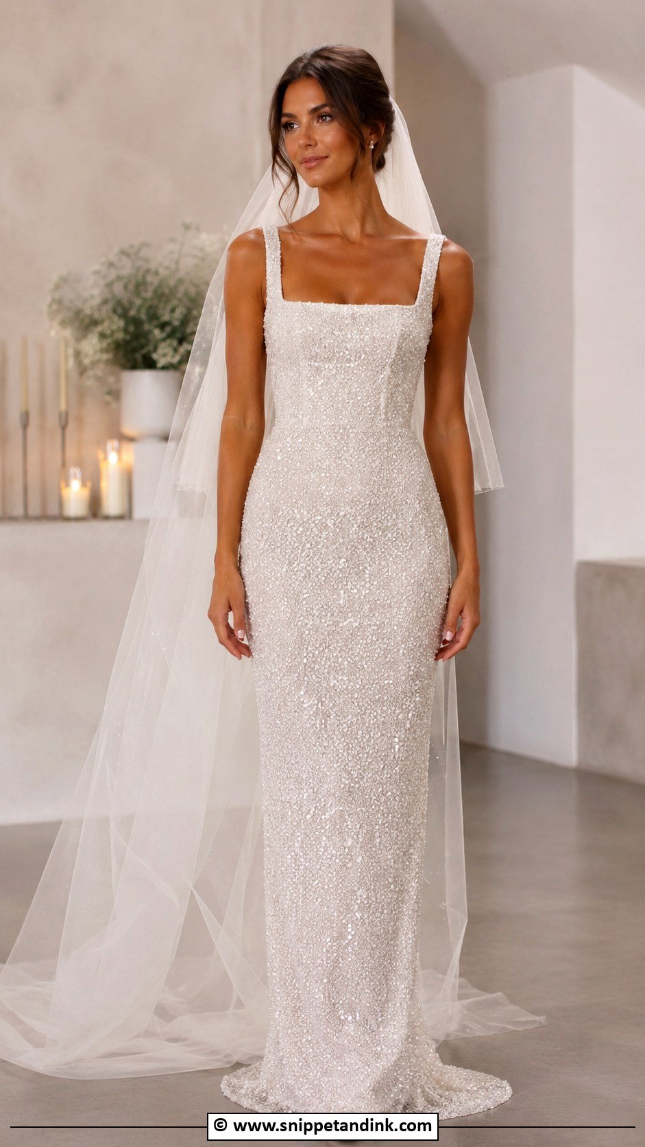 Square Neck Beaded Wedding Dress - Snippet and Ink - 35 Square Neck Wedding Dress Ideas