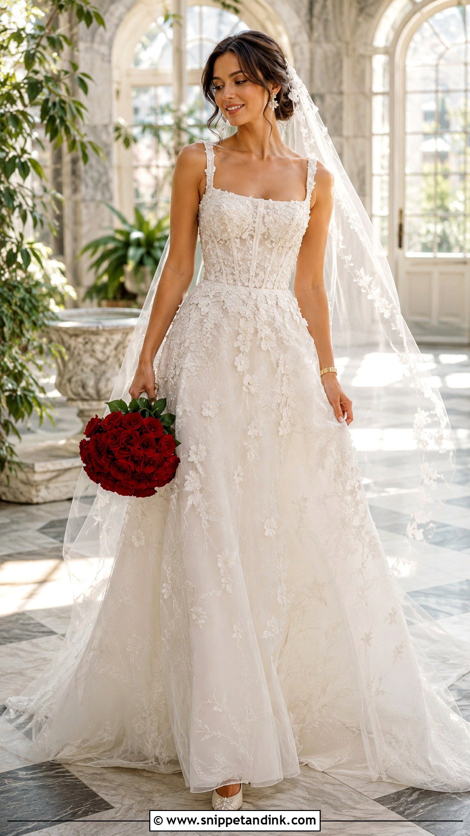 Square Neck Belle Wedding Dress - Snippet and Ink - 20 Belle Beauty and the Beast Wedding Dress Ideas