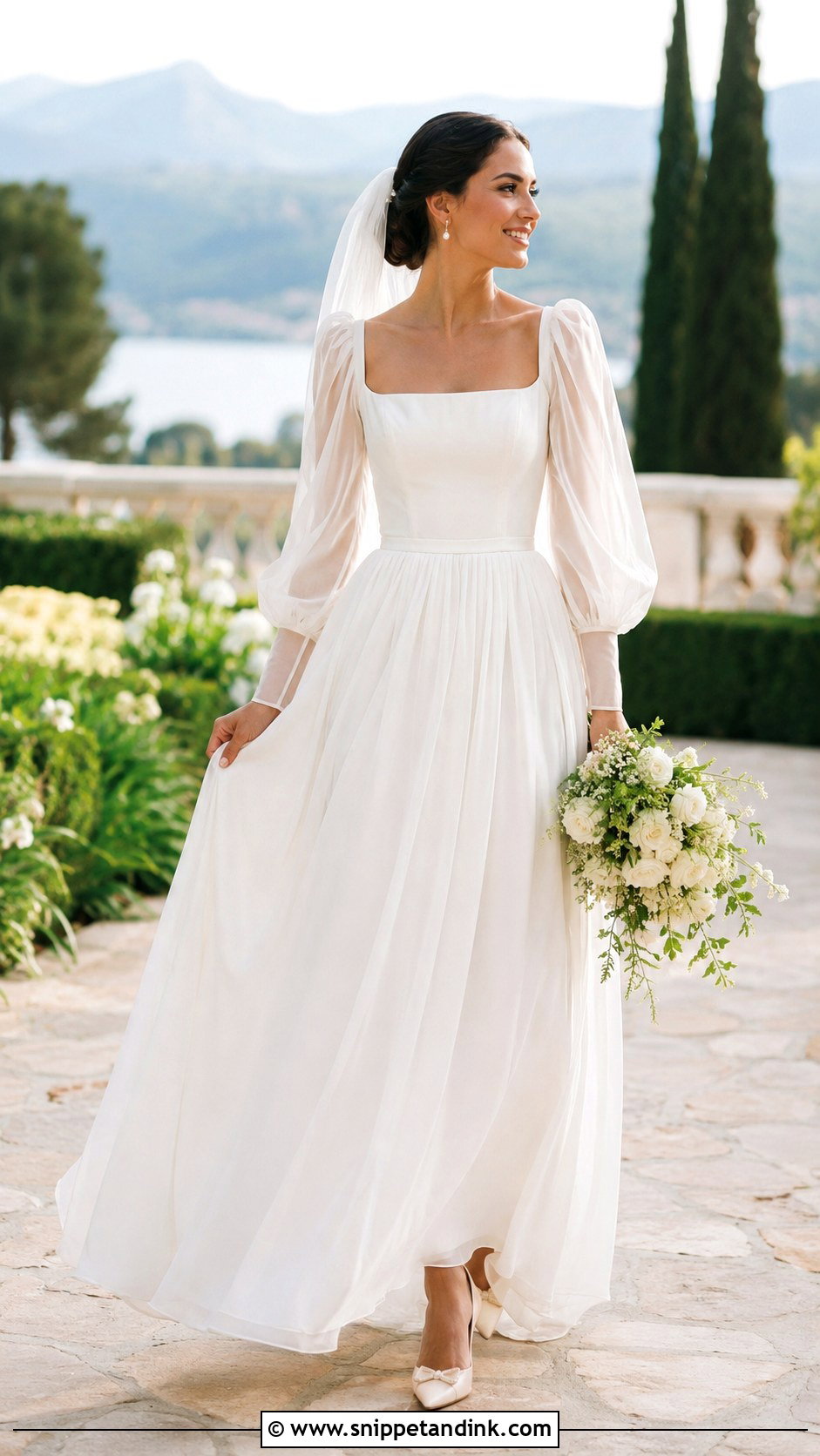 Square Neck Bishop Sleeve Wedding Dress - Snippet and Ink - 25 Square Neck Wedding Dress with Sleeves