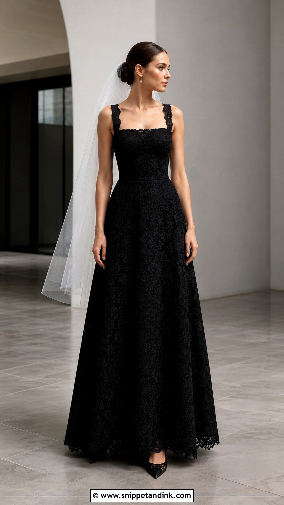 Square Neck Black Lace Wedding Dress - Snippet and Ink - 20 Black Lace Wedding Dresses