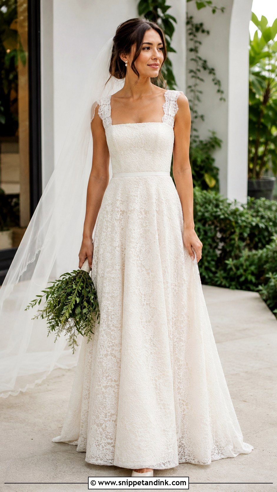 Square Neck Bohemian Lace Wedding Dress - Snippet and Ink - 20 Bohemian Lace Wedding Dress Ideas