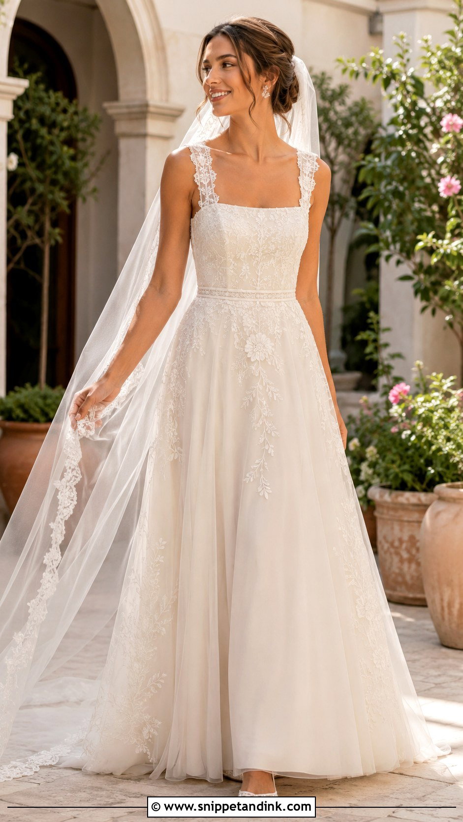 Square Neck Boho A Line Wedding Dress - Snippet and Ink - 20 Boho a Line Wedding Dress Ideas