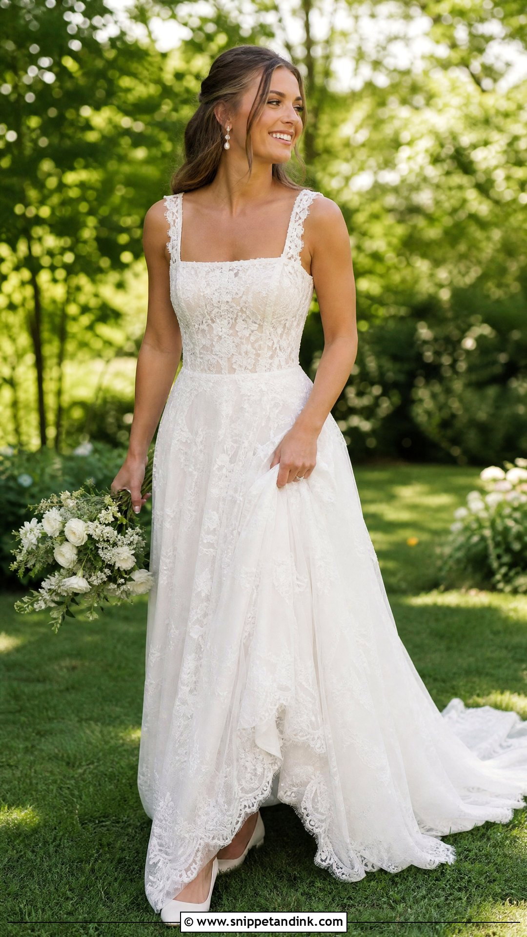 Square Neck Boho Lace Wedding Dress - Snippet and Ink - 25 Boho Lace Wedding Dress Ideas