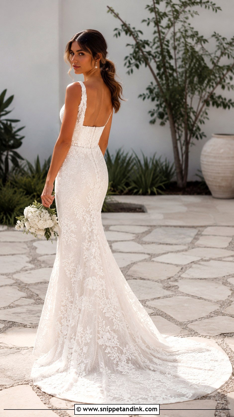 Square Neck Boho Mermaid Wedding Dress - Snippet and Ink - 20 Boho Mermaid Wedding Dress Ideas