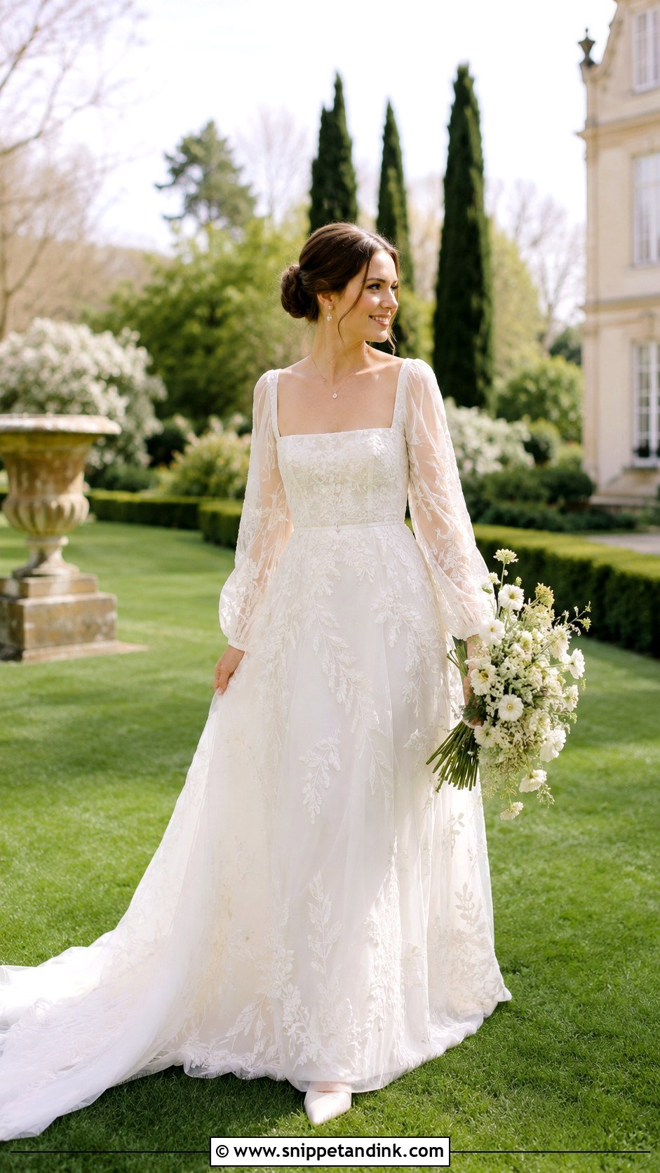 Square Neck Boho Spring Wedding Dress - Snippet and Ink - 20 Boho Spring Wedding Dress Ideas