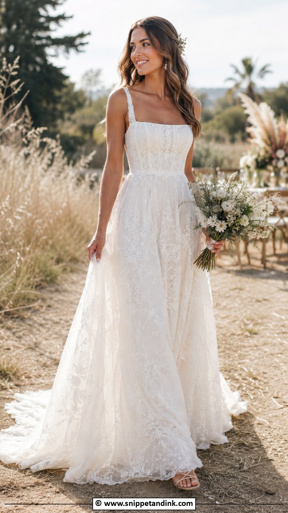Square Neck Boho Wedding Dress - Snippet and Ink - 35 Square Neck Wedding Dress Ideas