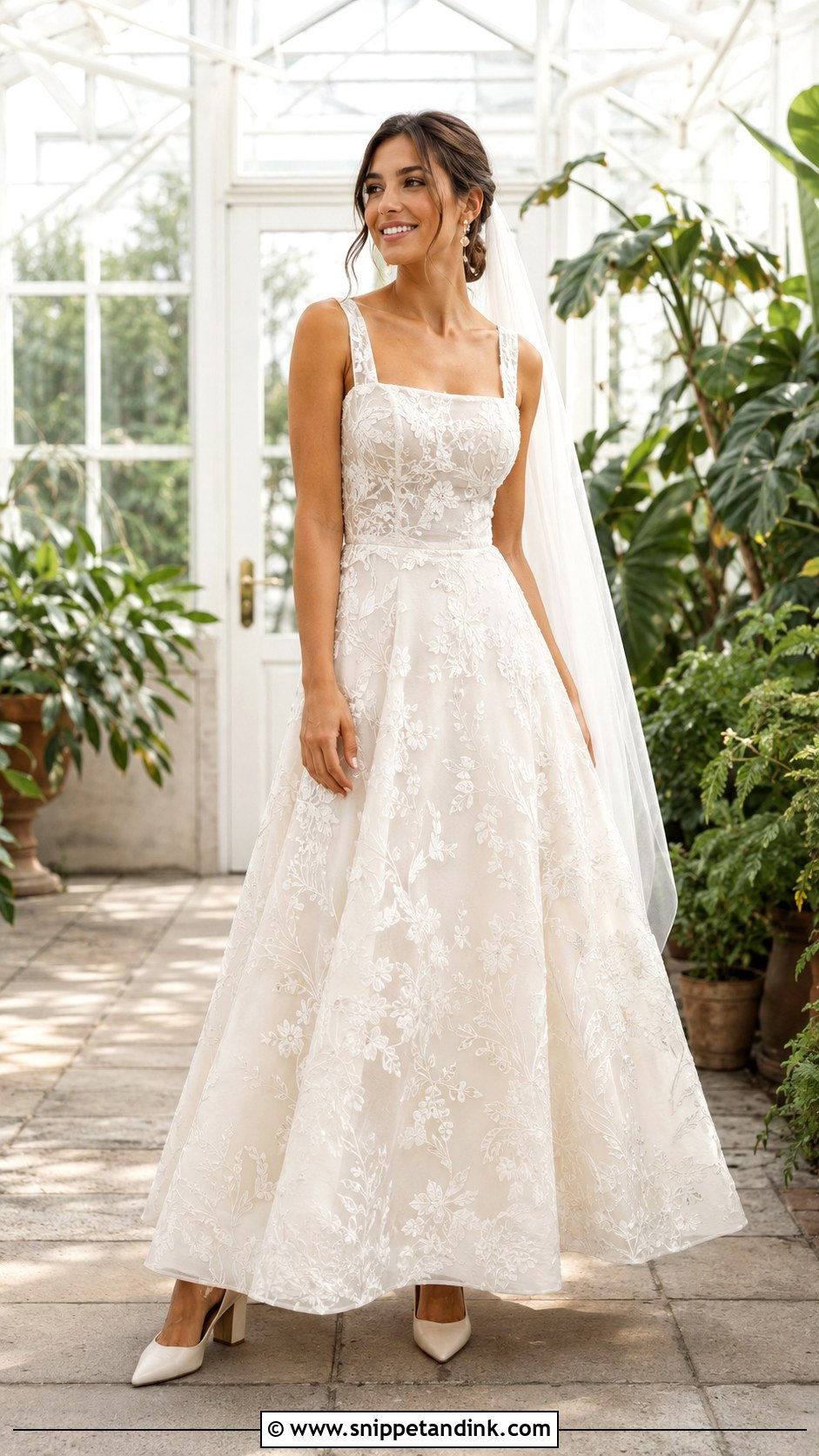 Square Neck Botanical Wedding Dress - Snippet and Ink - 20 Botanical Wedding Dress Ideas