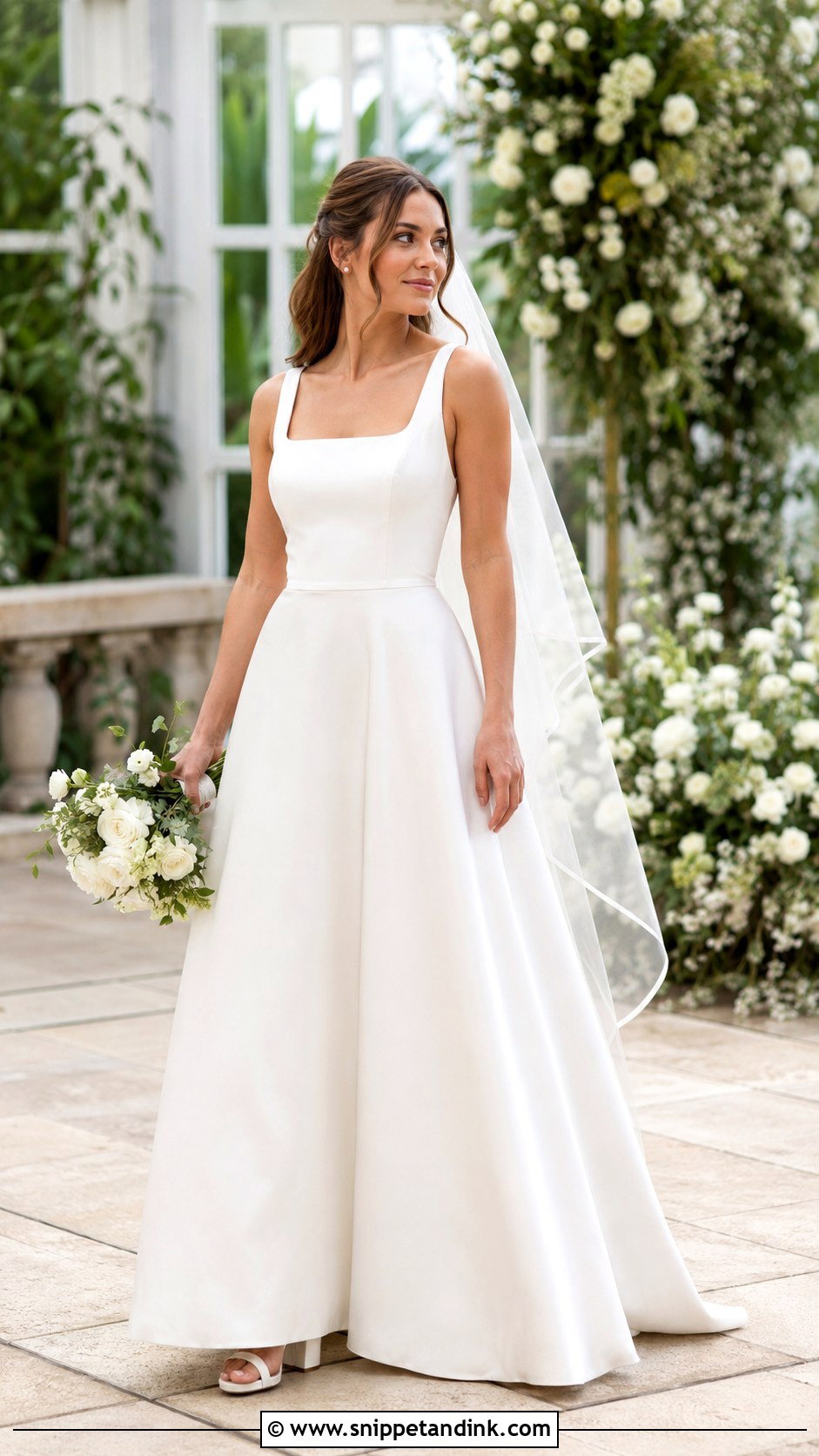 Square Neck Bridal A Line Dress - Snippet and Ink - 20 Contemporary Bridal Ideas