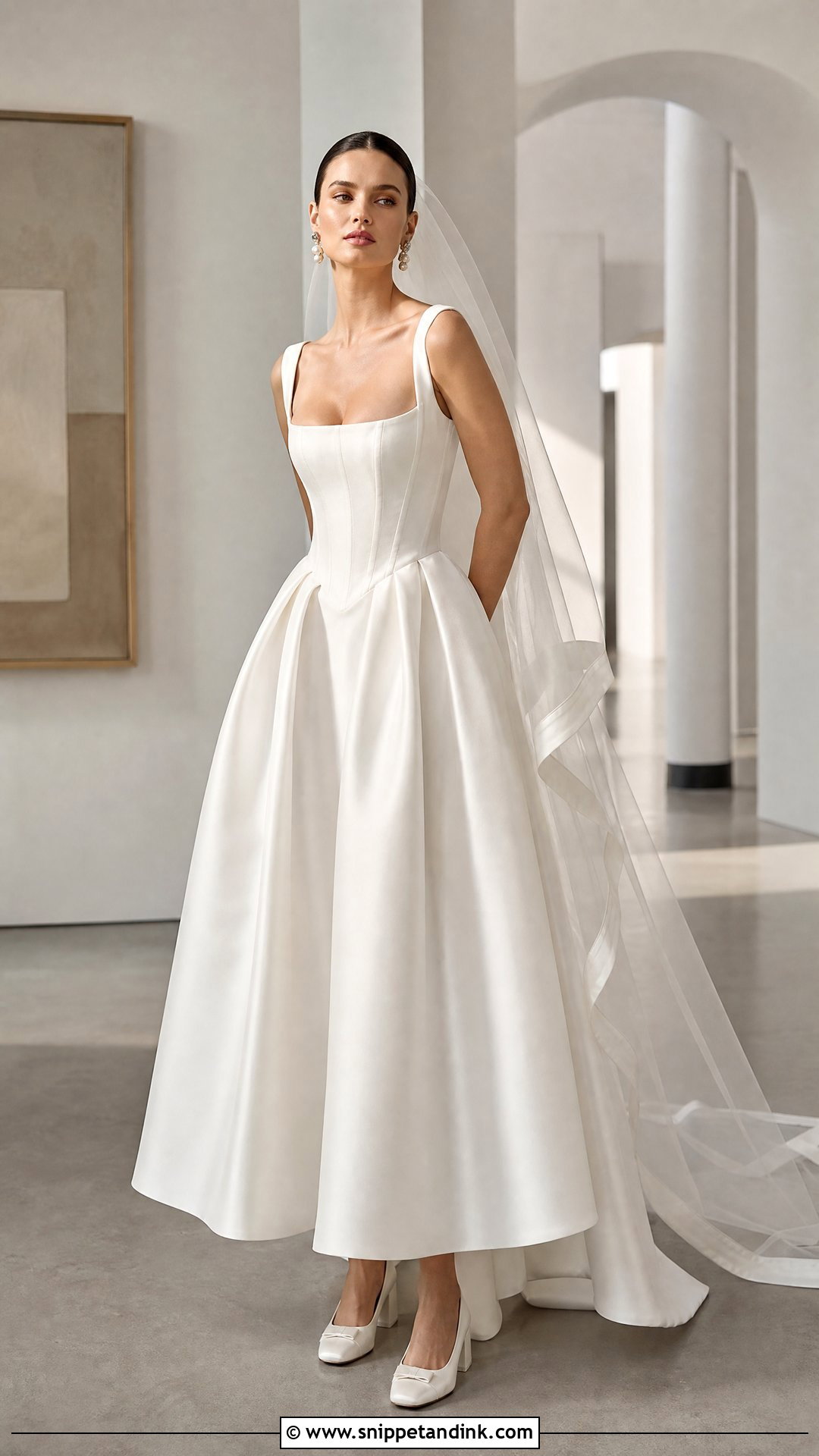 Square Neck Bridal Corset Top With Mikado Skirt - Snippet and Ink - 20 Bridal Corset Top Ideas