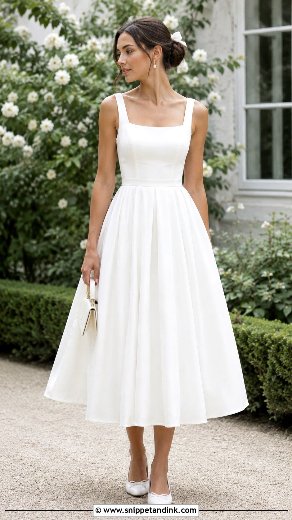 Square Neck Bridal Dress With Ballet Flats - Snippet and Ink - 20 Casual Bridal Dress Ideas