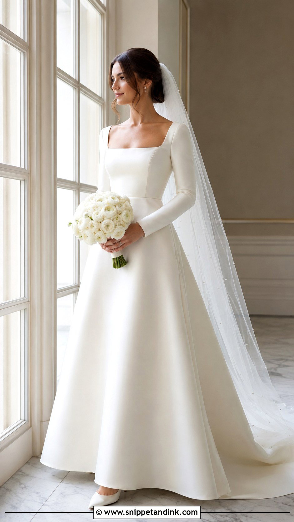 Square Neck Bridal Dress With Sleeves - Snippet and Ink - 20 Bridal Dress Inspo Ideas