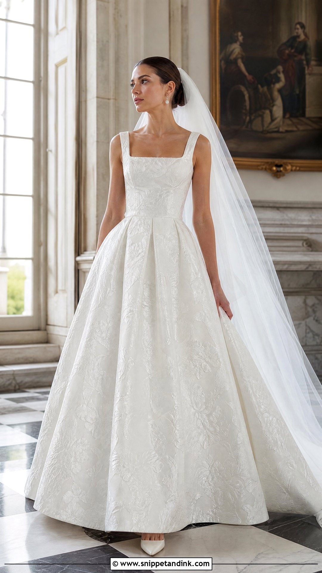 Square Neck Brocade Wedding Dress - Snippet and Ink - 20 Vintage Glam Wedding Dress Ideas