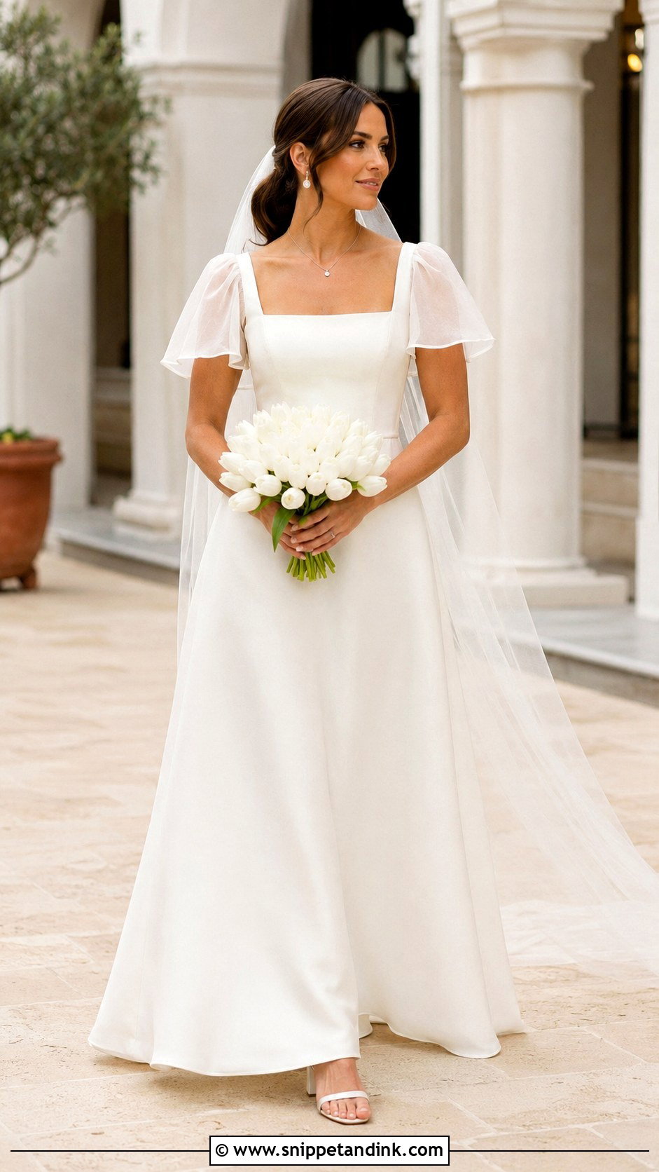Square Neck Butterfly Sleeve Wedding Dress - Snippet and Ink - 20 Butterfly Sleeve Wedding Dress Ideas