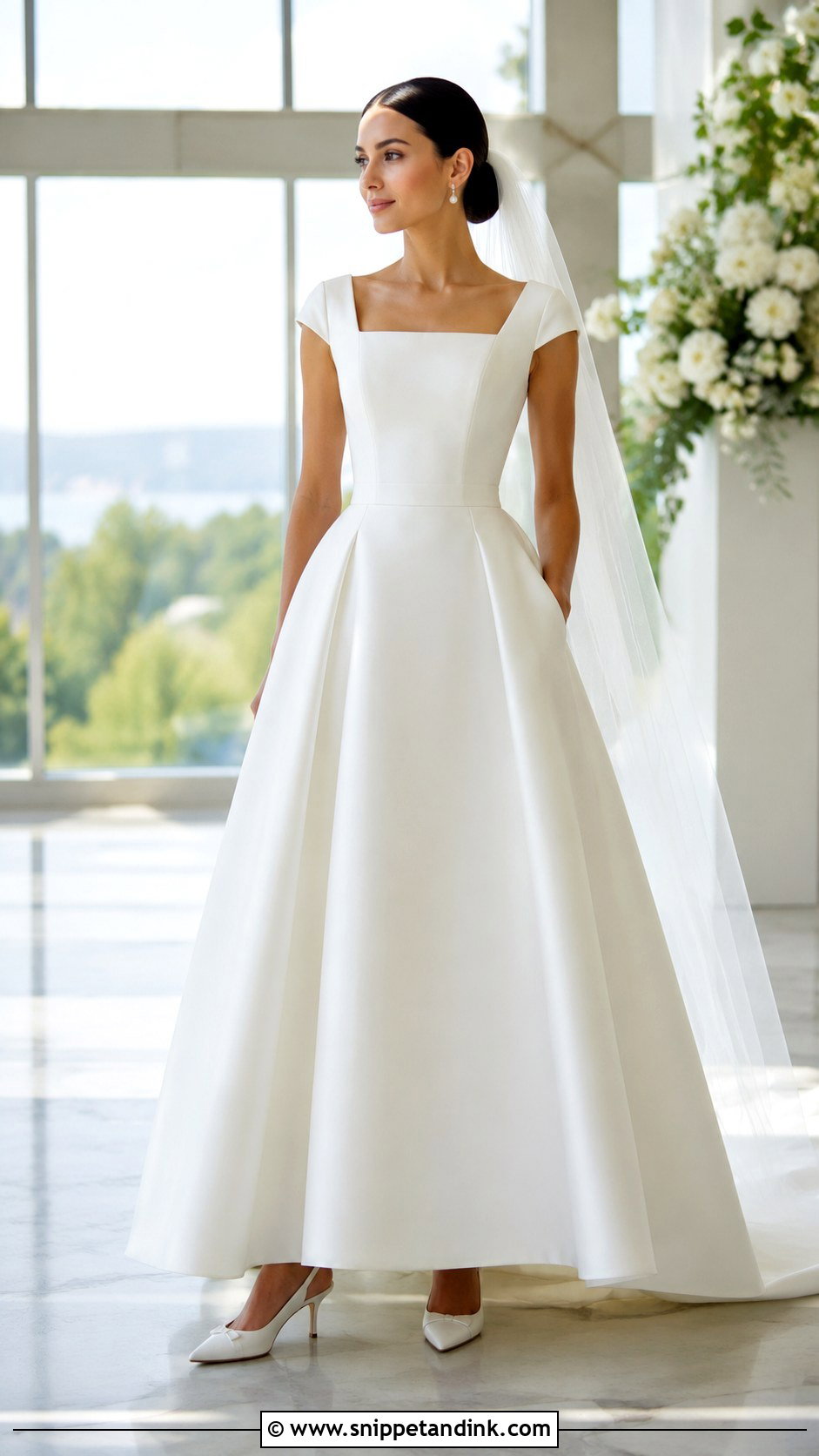 Square Neck Cap Sleeve Wedding Dress - Snippet and Ink - 20 Capped Sleeve Wedding Dress Ideas