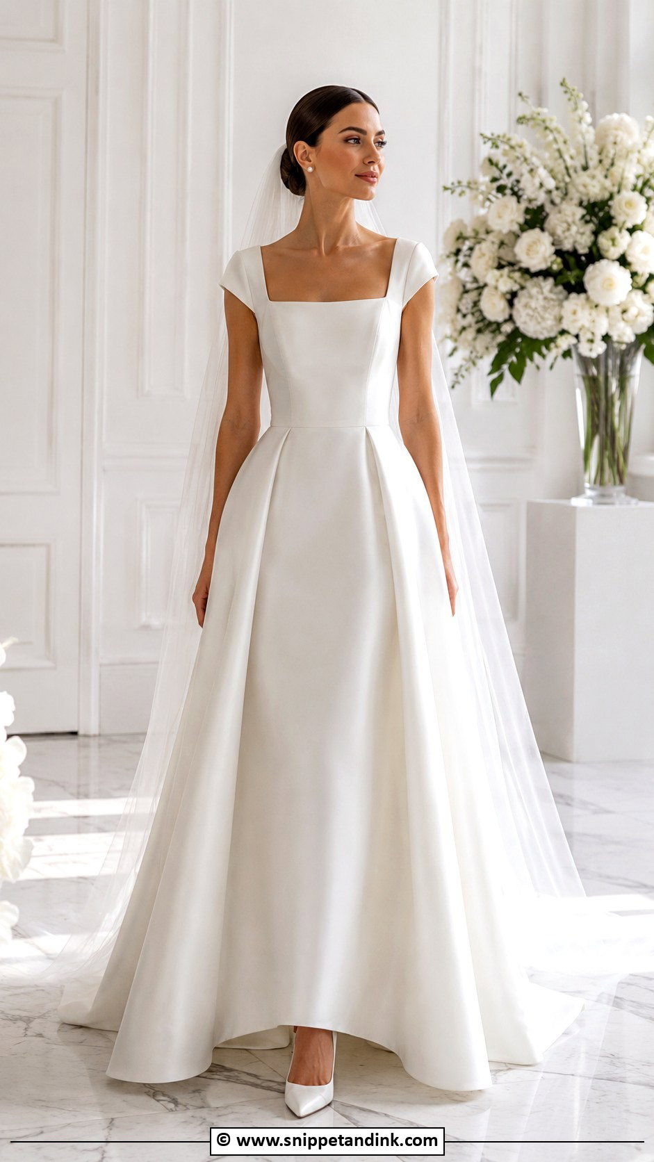 Square Neck Cap Sleeve Wedding Dress - Snippet and Ink - 30 Cap Sleeve Wedding Dress Ideas