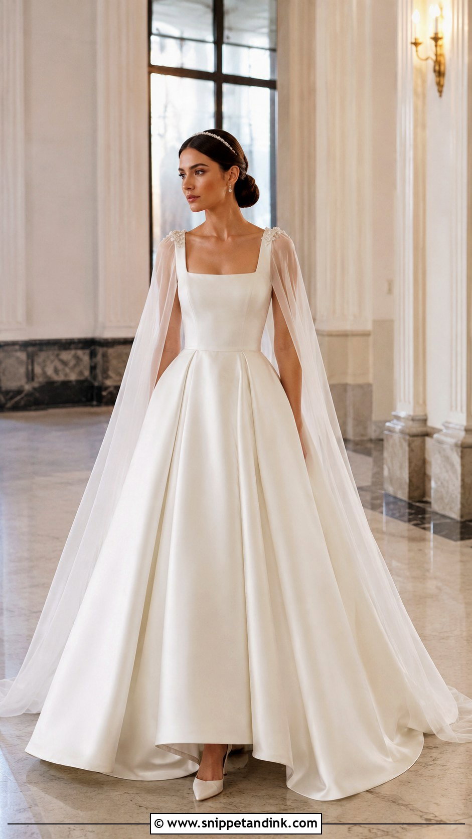 Square Neck Cape Sleeve Wedding Dress - Snippet and Ink - 20 Cape Sleeve Wedding Dress Ideas