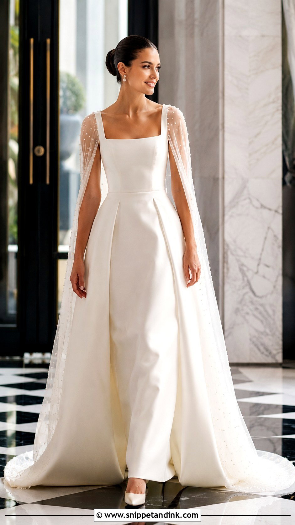 Square Neck Cape Wedding Dress - Snippet and Ink - 30 Wedding Dress with Cape Ideas