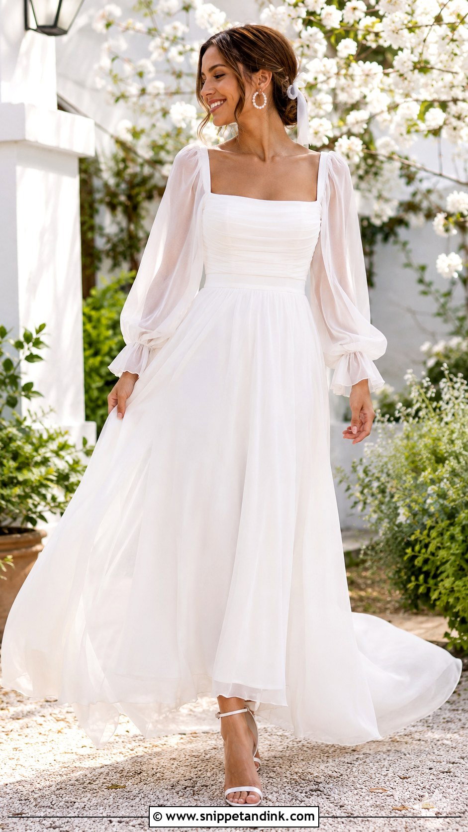 Square Neck Chiffon Balloon Sleeve Wedding Dress - Snippet and Ink - 20 Balloon Sleeve Wedding Dress Ideas