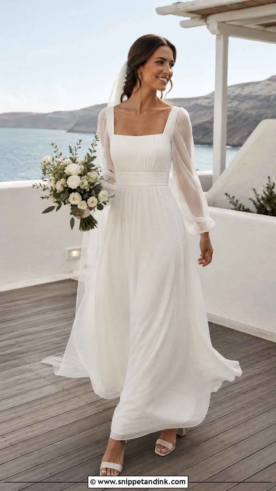 Square Neck Chiffon Wedding Dress With Sleeves - Snippet and Ink - 25 Square Neck Wedding Dress with Sleeves