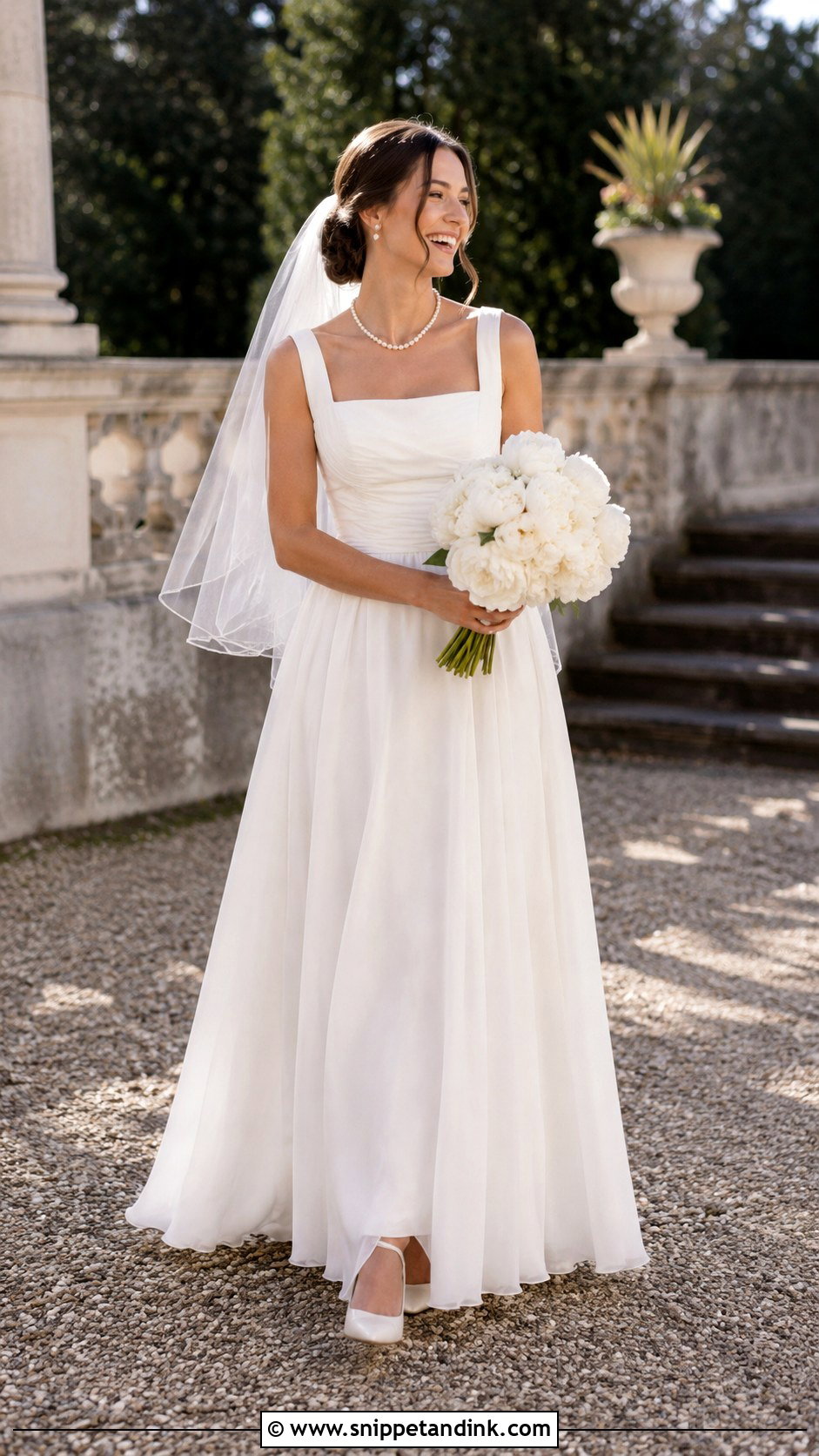 Square Neck Chiffon Wedding Dress - Snippet and Ink - 20 Flowy Chiffon Wedding Dress Ideas