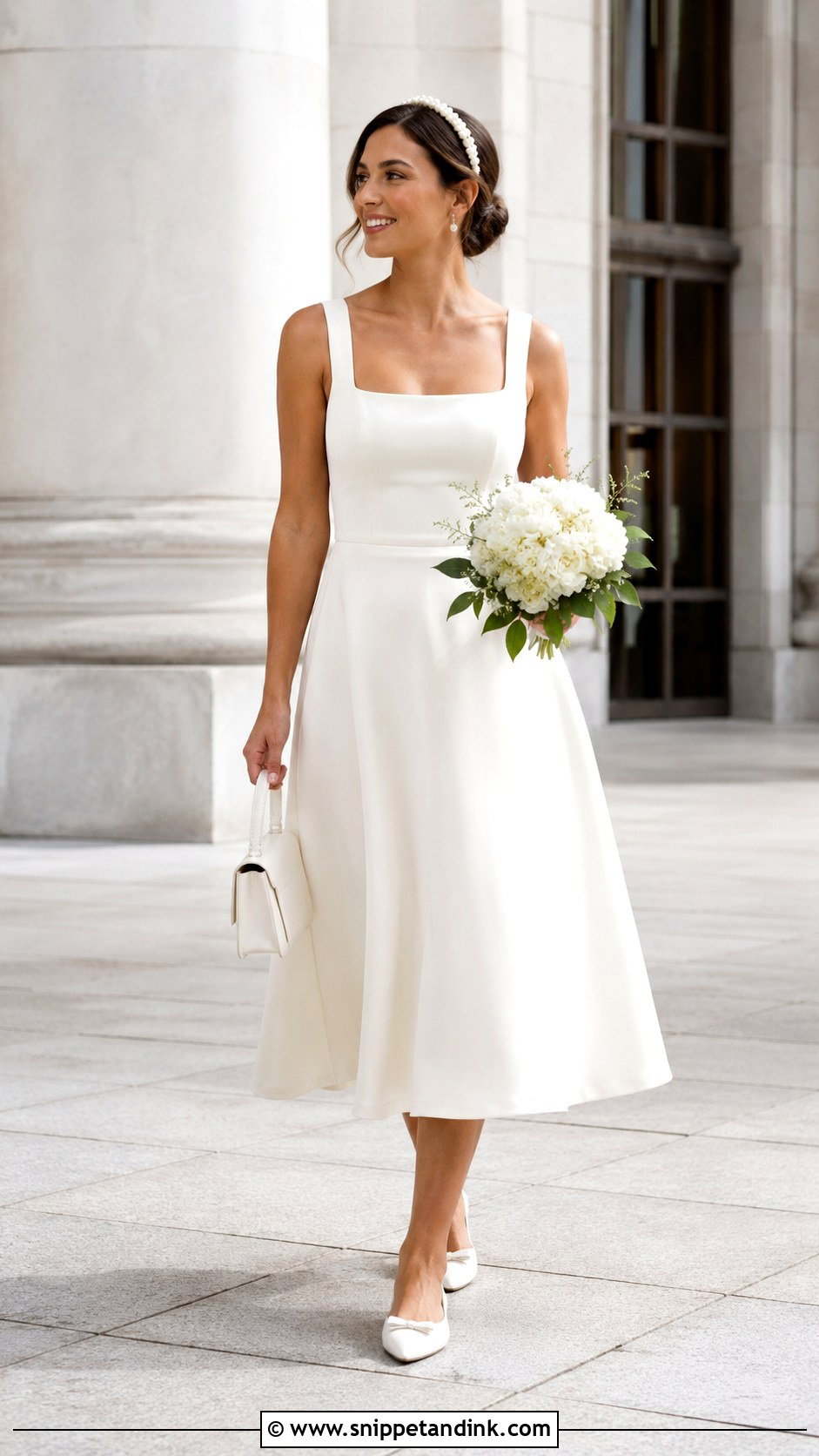 Square Neck City Wedding Dress With Ballet Flats - Snippet and Ink - 20 City Wedding Dress Ideas