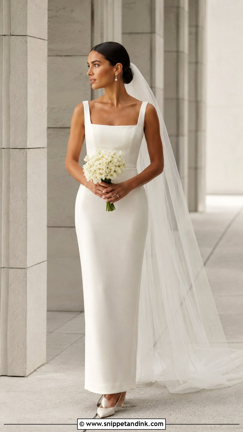 Square Neck Column Bridal Dress - Snippet and Ink - 20 Simple Bridal Dresses