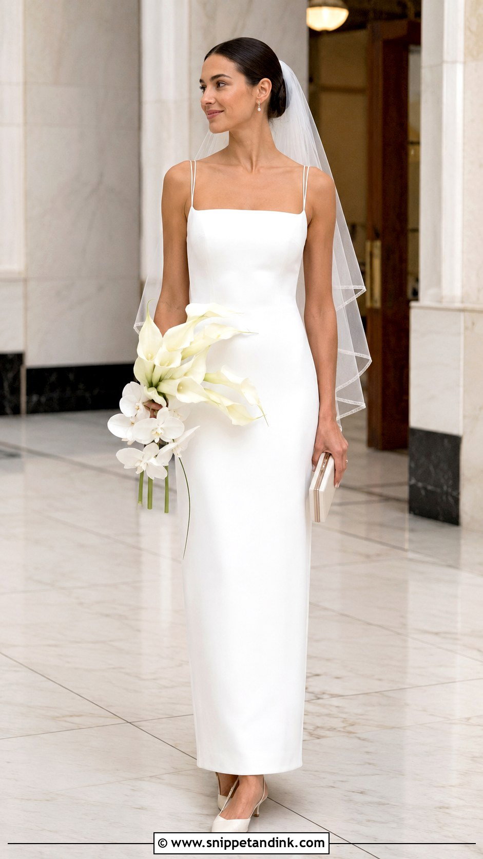 Square Neck Column Court Wedding Gown - Snippet and Ink - 20 Court Wedding Gown Ideas