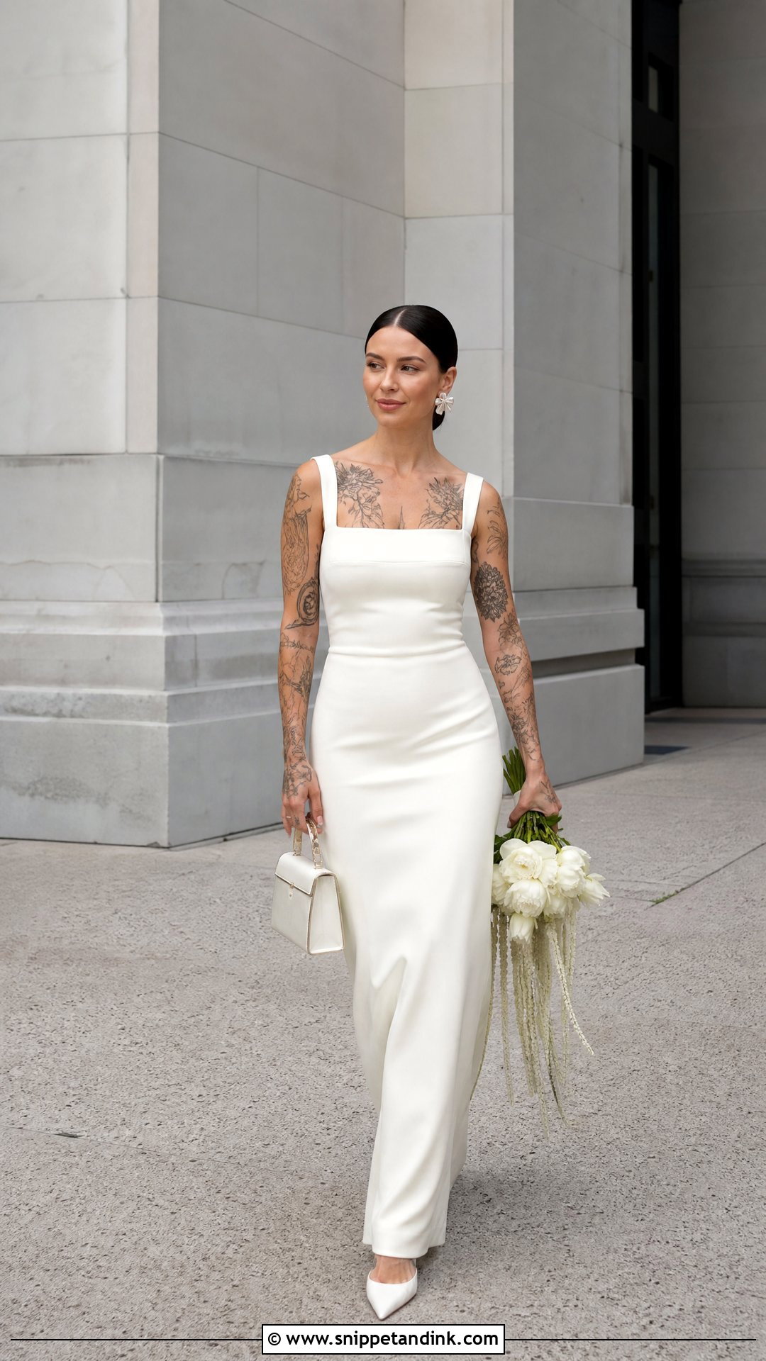 Square Neck Column Tattoo Wedding Dress - Snippet and Ink - 20 Tattoos Wedding Dress Ideas