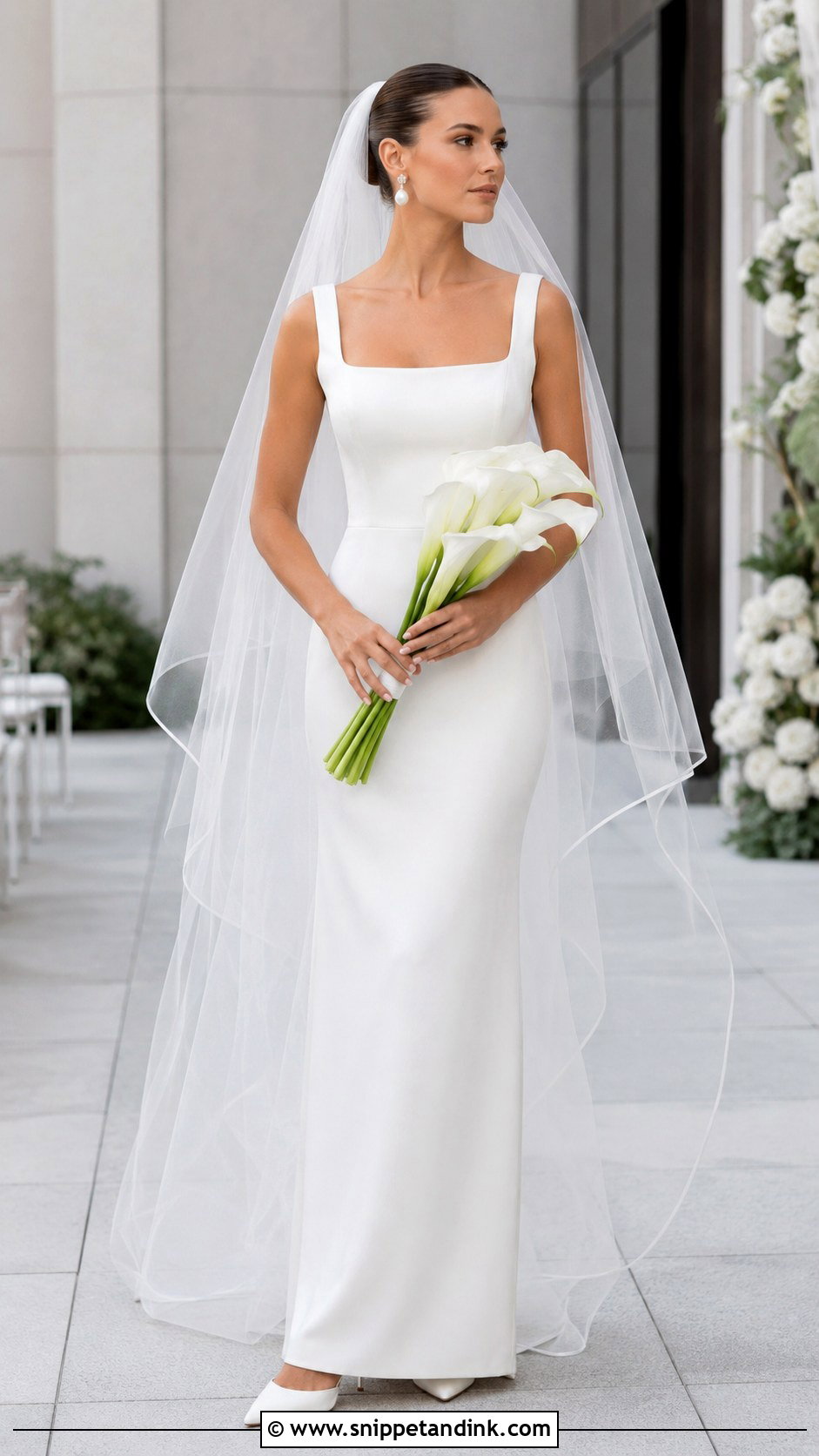 Square Neck Column Wedding Dress - Snippet and Ink - 20 Detailed Wedding Dress Ideas