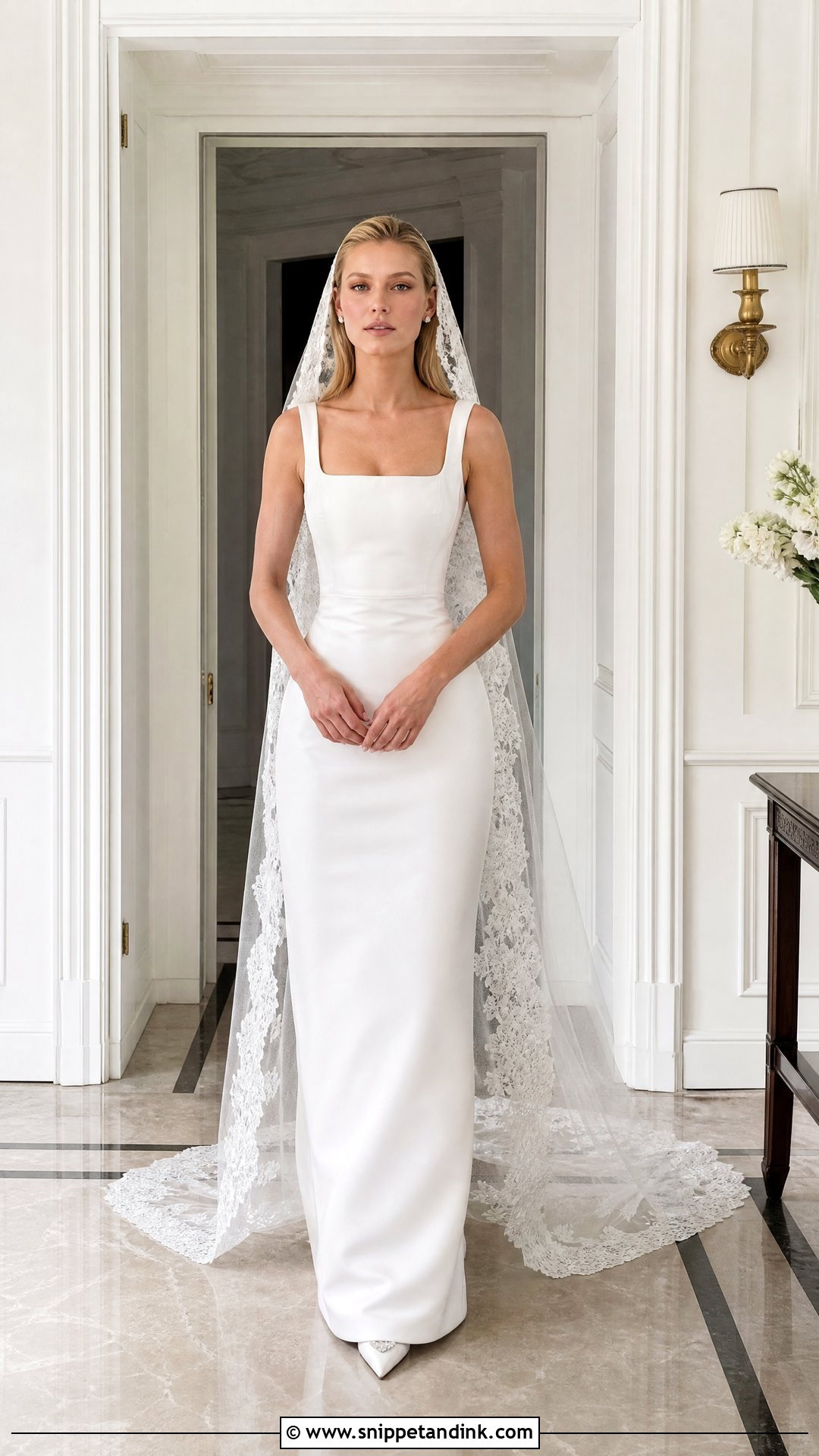 Square Neck Column Wedding Dress - Snippet and Ink - 20 Nicola Peltz Wedding Dress Ideas