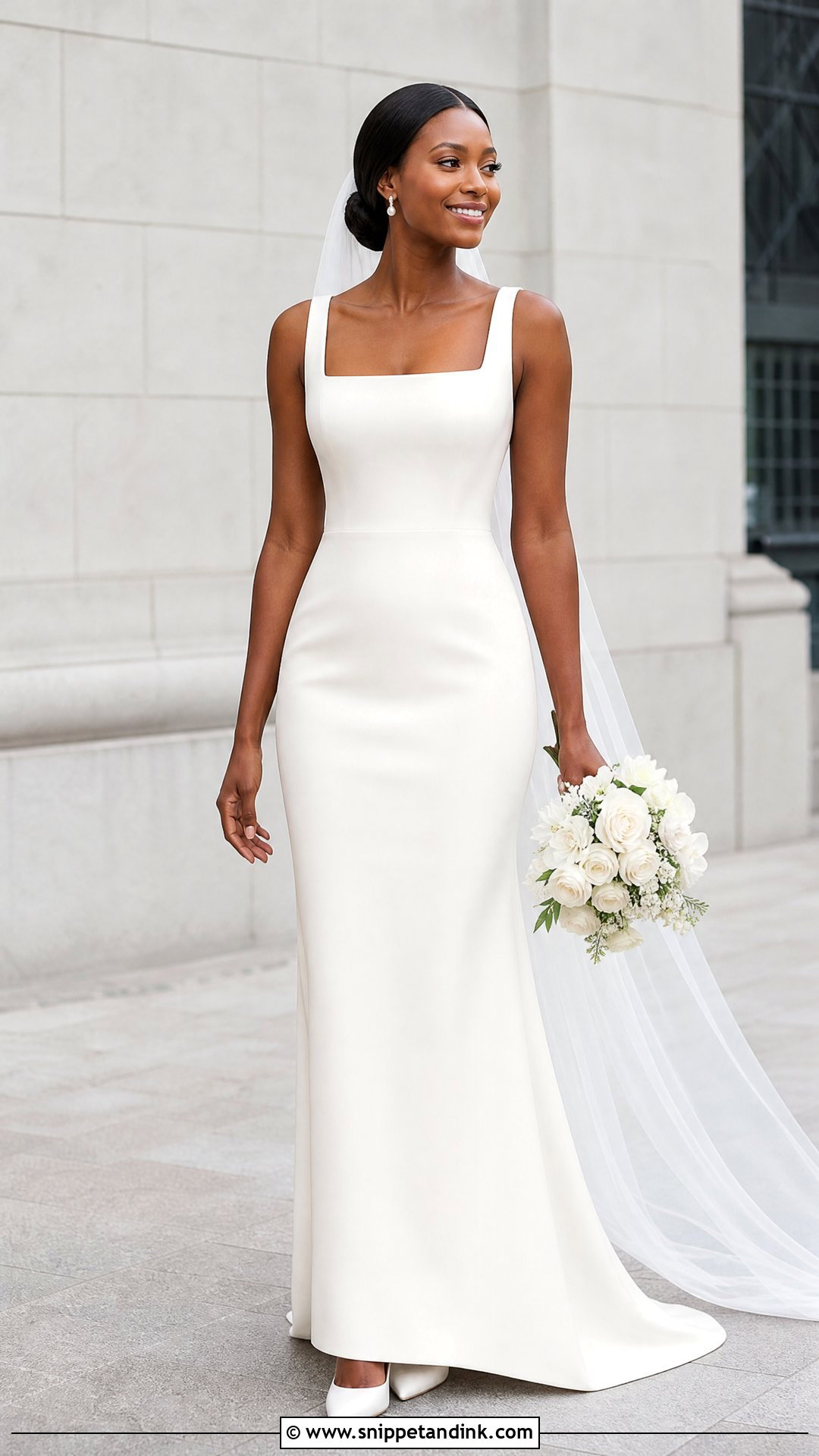 Square Neck Column Wedding Dress - Snippet and Ink - 25 Black Woman Wedding Dress Ideas