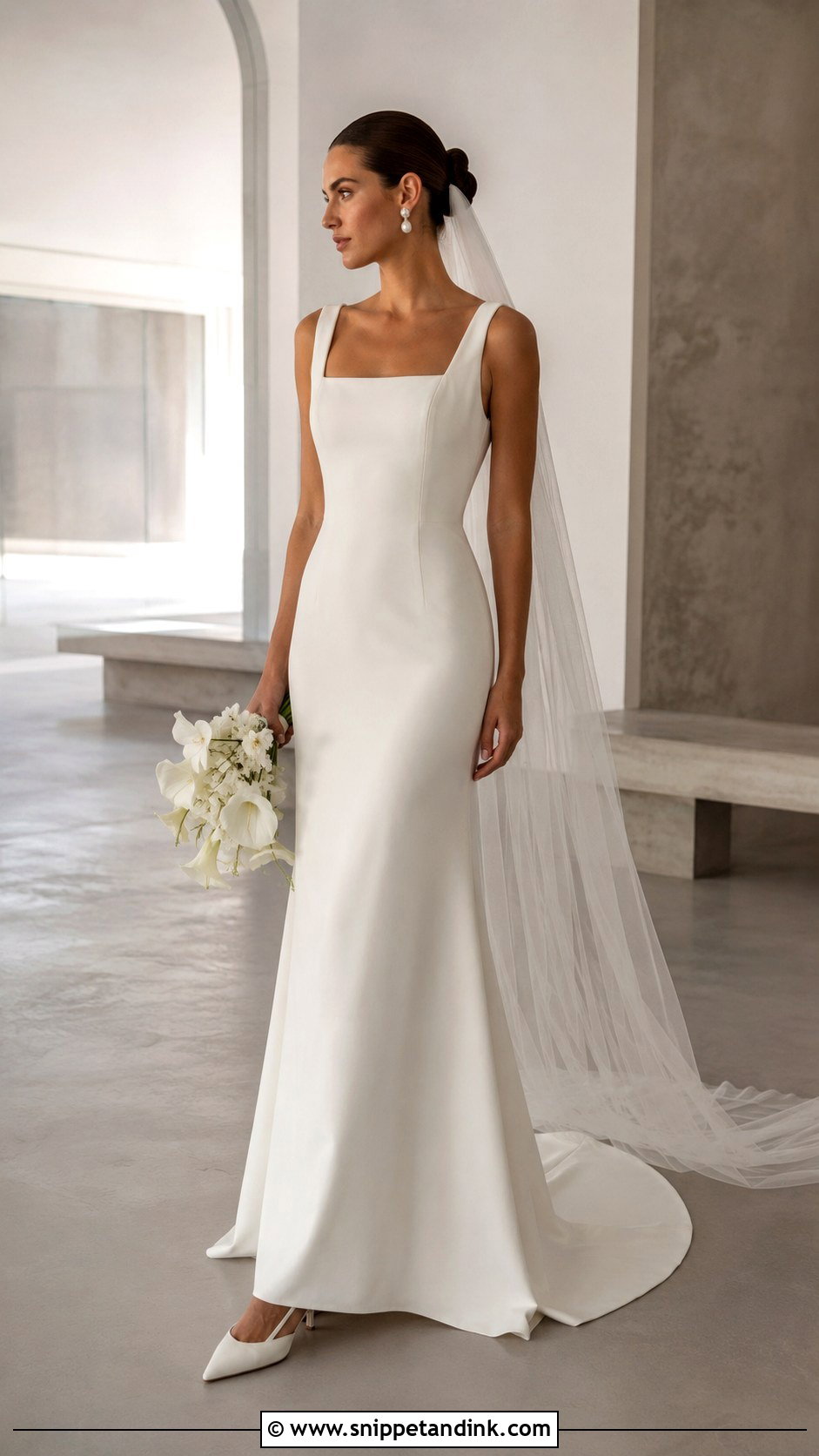 Square Neck Column Wedding Dress - Snippet and Ink - 20 Brides Wedding Dress Ideas