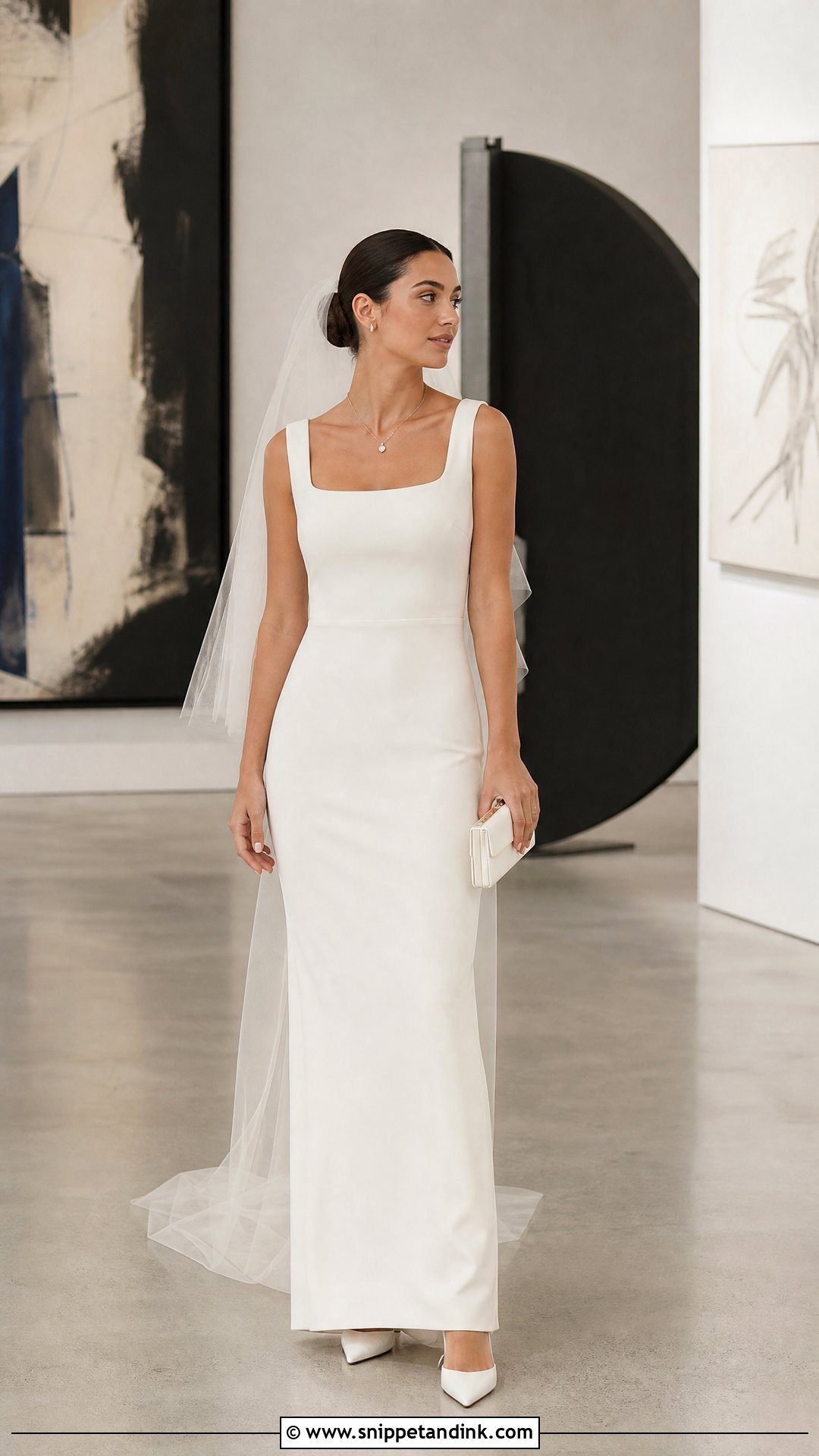 Square Neck Column Wedding Dress - Snippet and Ink - 20 Simple Sleek Wedding Dress Ideas