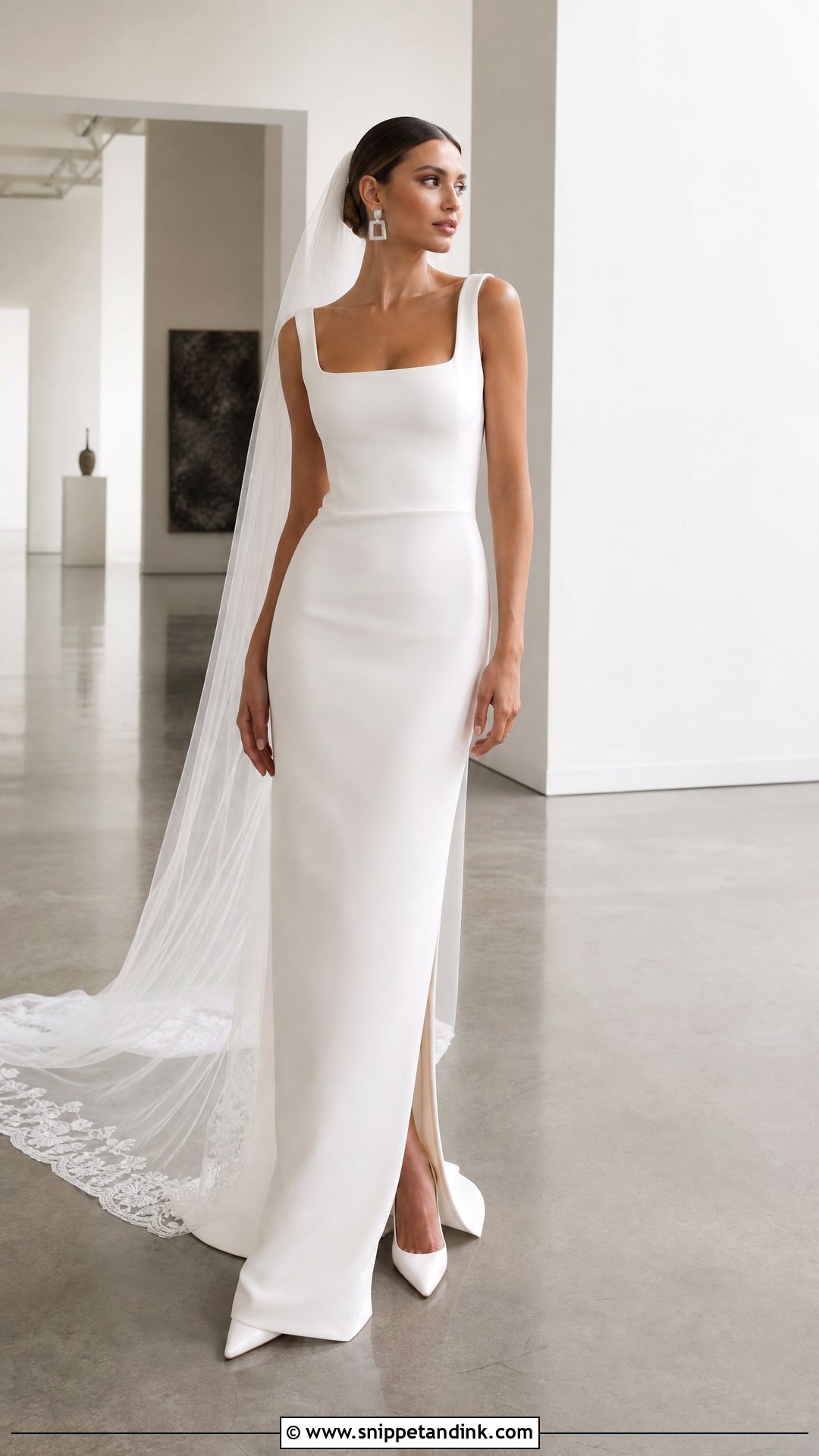 Square Neck Column Wedding Dress - Snippet and Ink - 20 Wedding Dress for Tall Bride Ideas