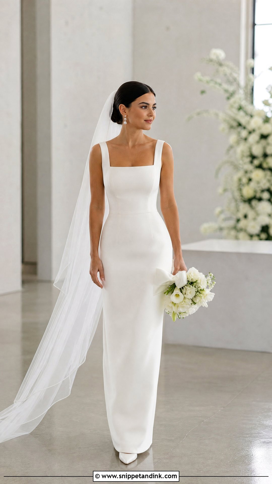 Square Neck Column Wedding Gown - Snippet and Ink - 20 Wedding Gowns for Short Brides