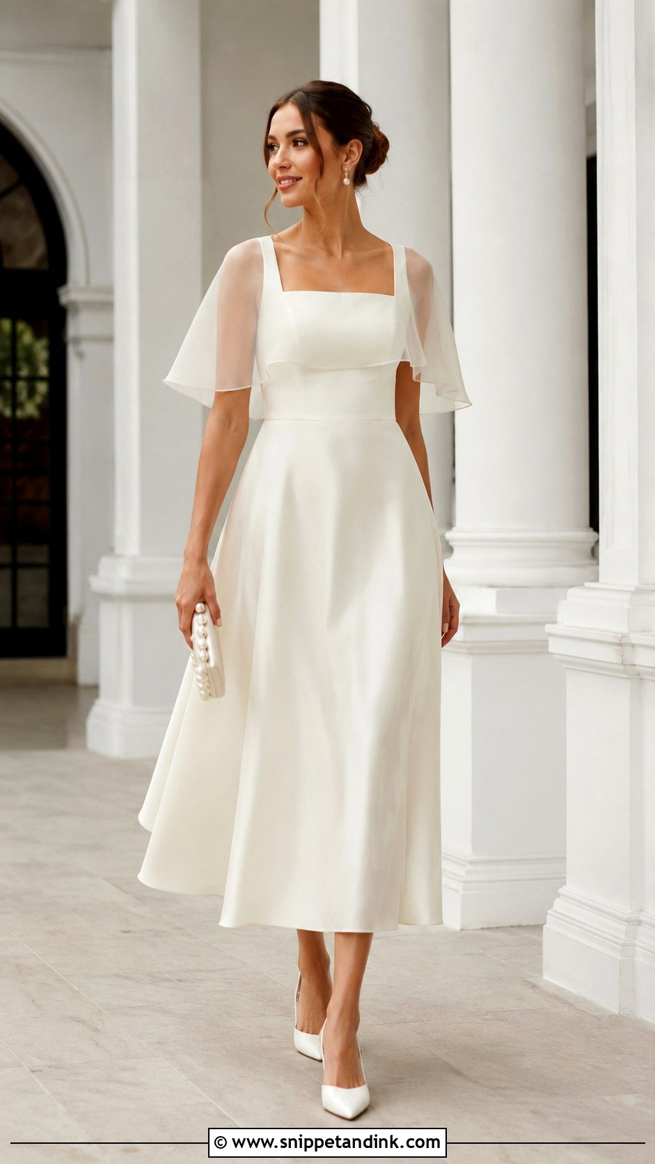 Square Neck Convalidation Dress With Capelet - Snippet and Ink - 20 Convalidation Ceremony Dress Ideas
