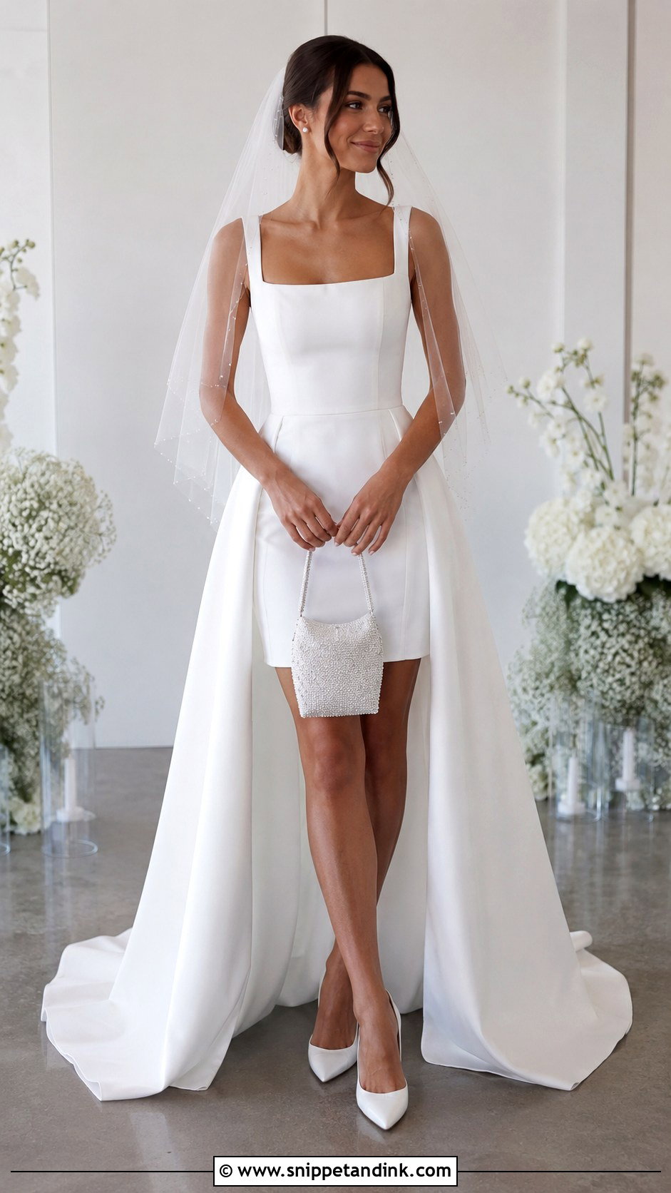 Square Neck Convertible Wedding Dress With A Line Overskirt - Snippet and Ink - 20 Convertible Wedding Dress Long to Short Ideas