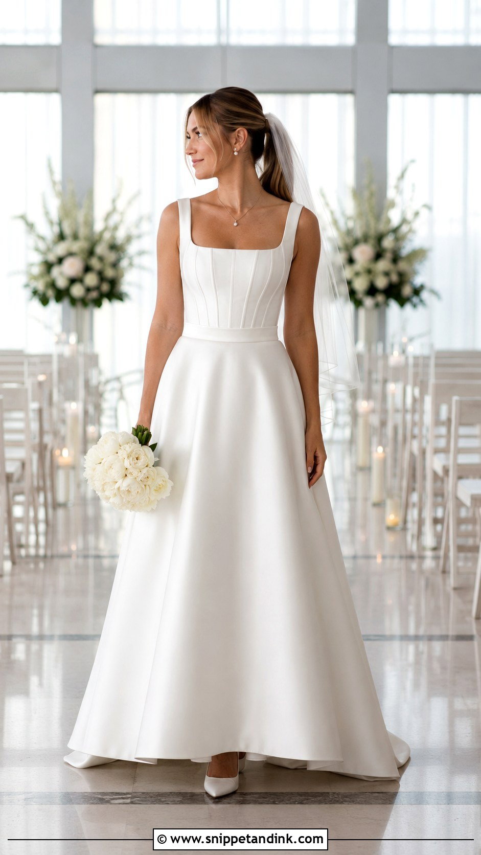 Square Neck Corset And Satin A Line Skirt Wedding Dress - Snippet and Ink - 20 Corset and Skirt Wedding Dress Ideas
