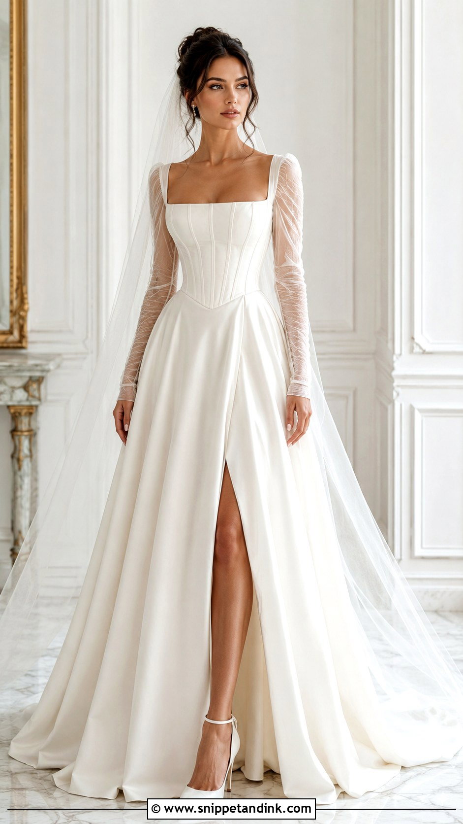 Square Neck Corset Wedding Dress With Sleeves - Snippet and Ink - 25 Square Neck Wedding Dress with Sleeves