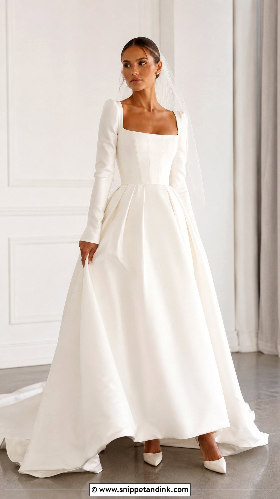 Square Neck Corset Wedding Dress With Sleeves - Snippet and Ink - 25 Corset Wedding Dress with Sleeves