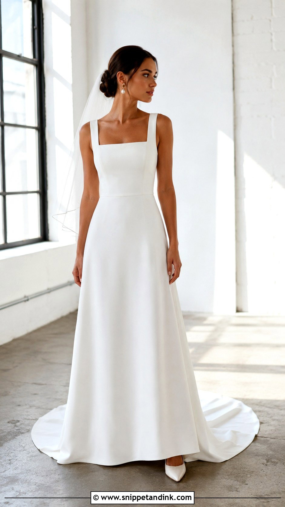 Square Neck Court Train Wedding Dress - Snippet and Ink - 20 Court Train Wedding Dress Ideas