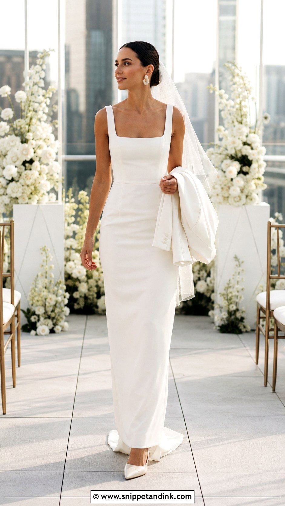 Square Neck Crepe April Wedding Dress - Snippet and Ink - 20 April Wedding Dress Ideas