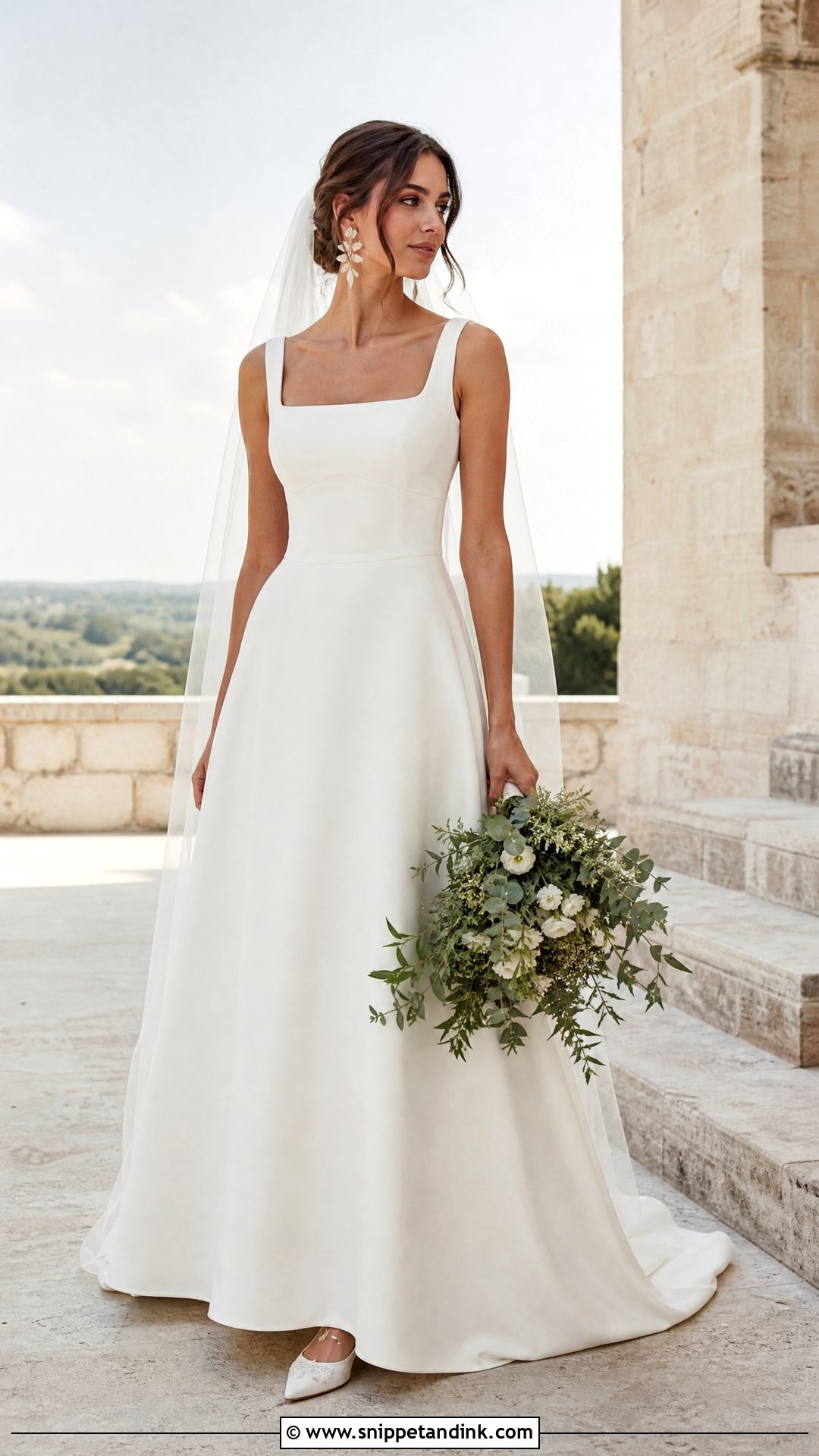 Square Neck Crepe Boho Wedding Dress - Snippet and Ink - 25 Boho Ethereal Wedding Dress Ideas