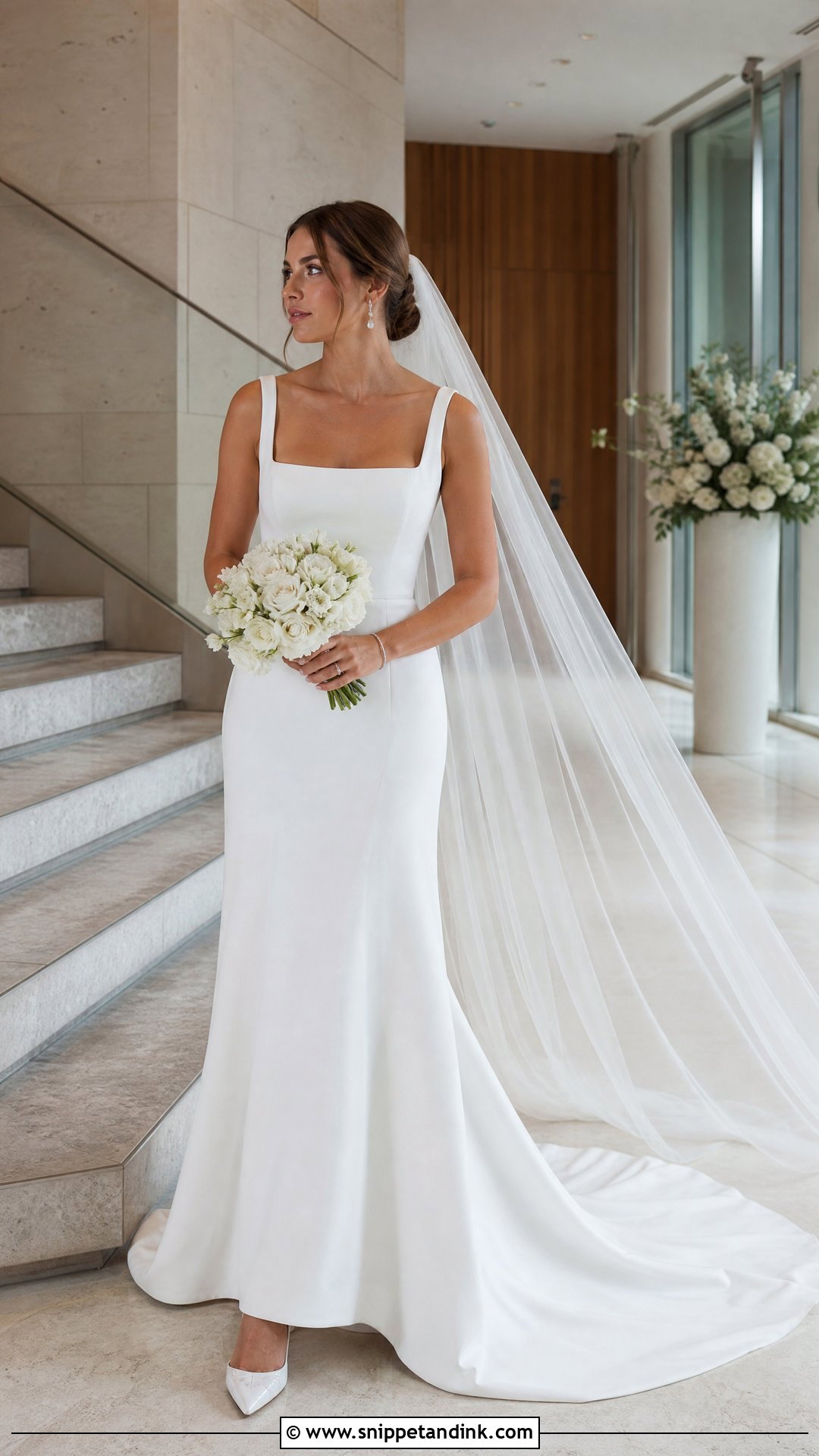 Square Neck Crepe Bridal Dress - Snippet and Ink - 25 Bridal Dresses Simple Elegant
