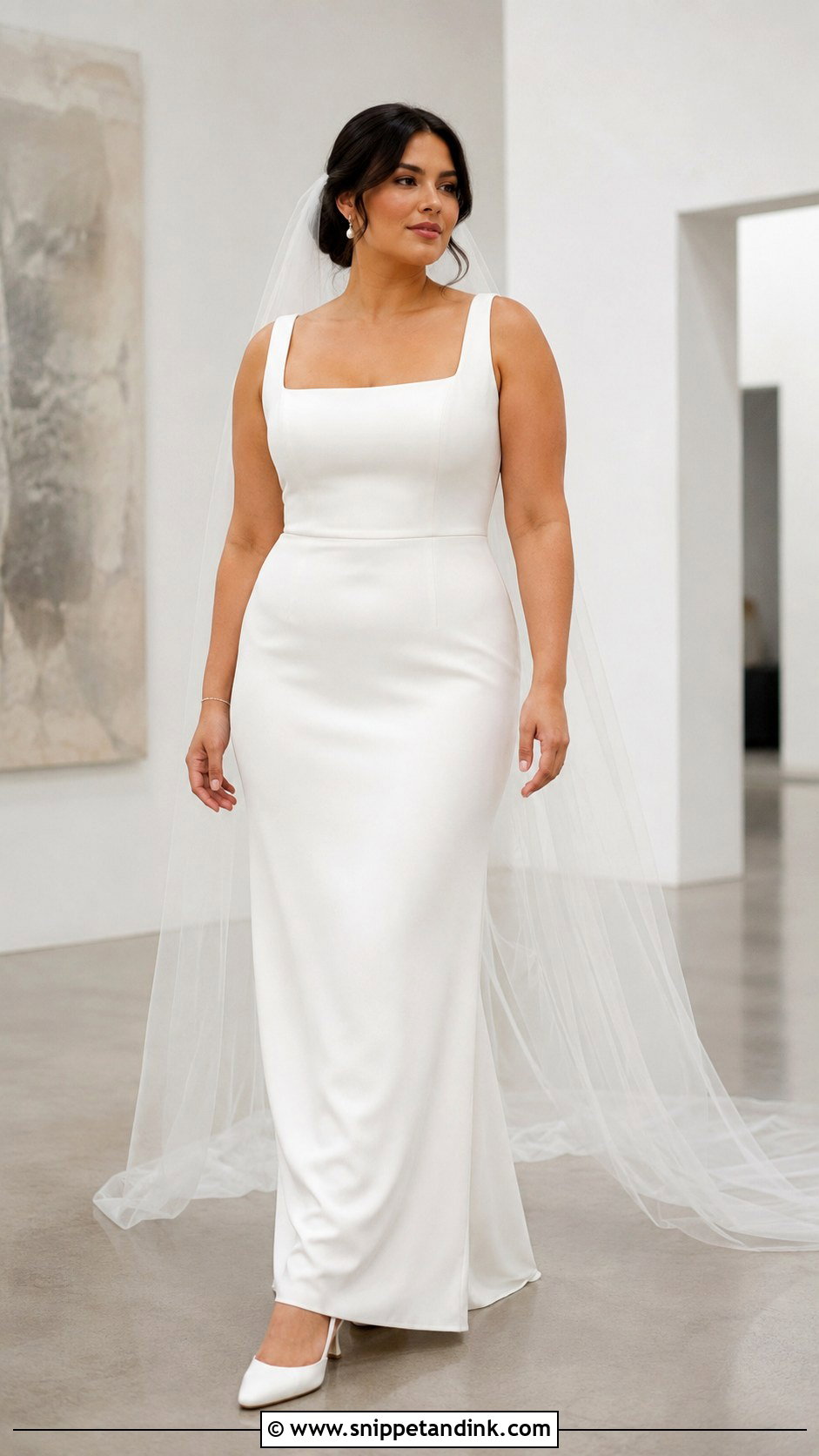 Square Neck Crepe Column Bridal Gown - Snippet and Ink - 20 Minimalist Bridal Gown Ideas
