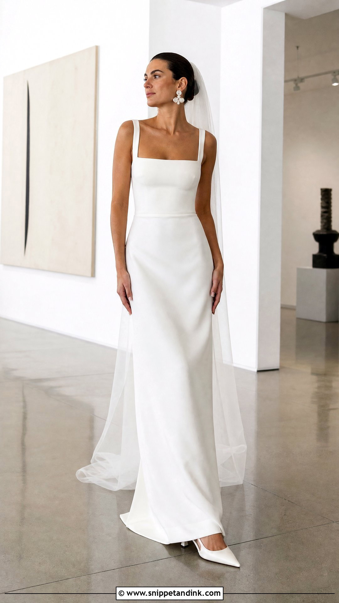 Square Neck Crepe Column Wedding Dress - Snippet and Ink - 20 Wedding Dress Without Sleeves