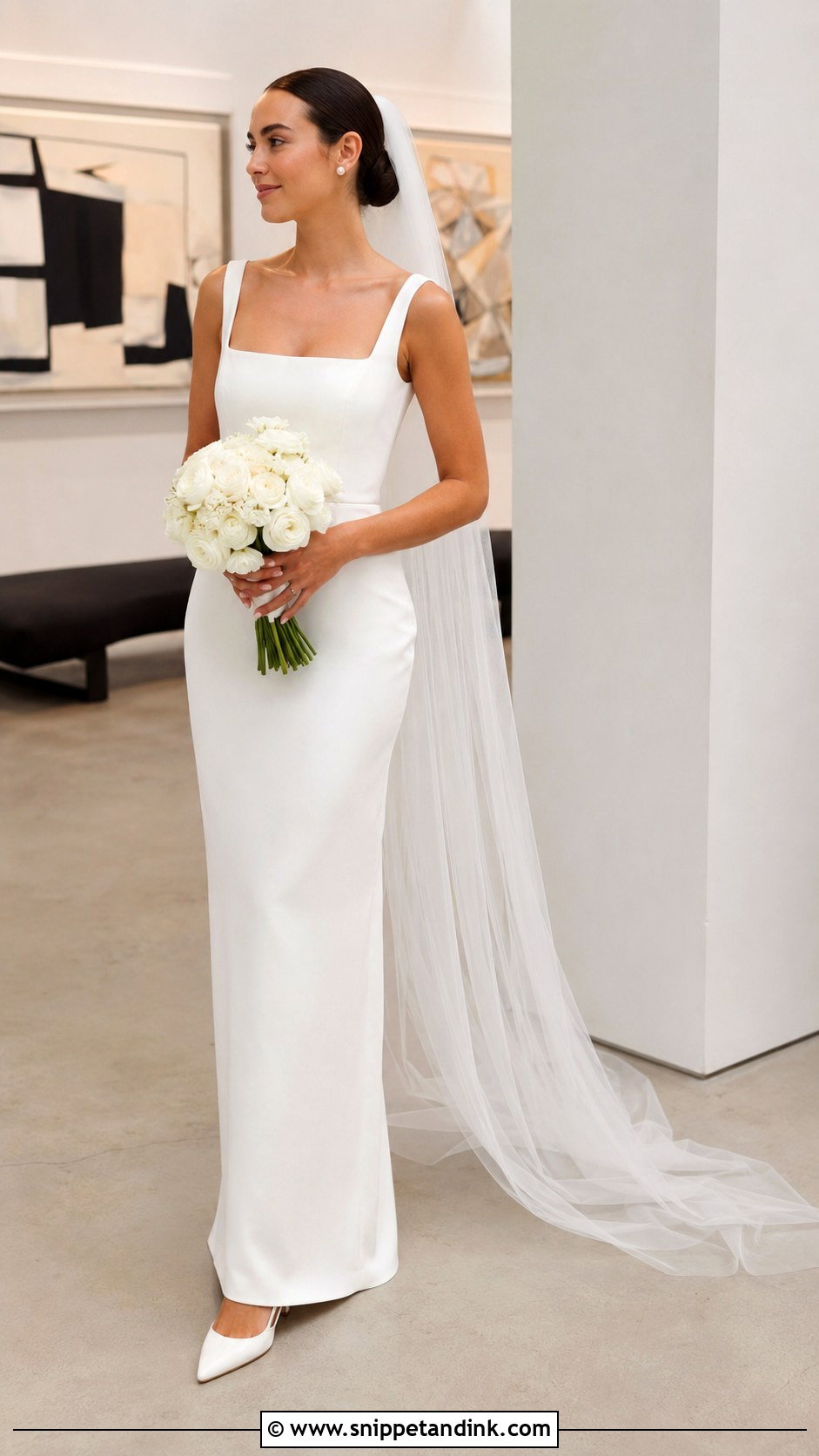 Square Neck Crepe Column Wedding Dress - Snippet and Ink - 20 Classy Modern Simple Wedding Dress Ideas