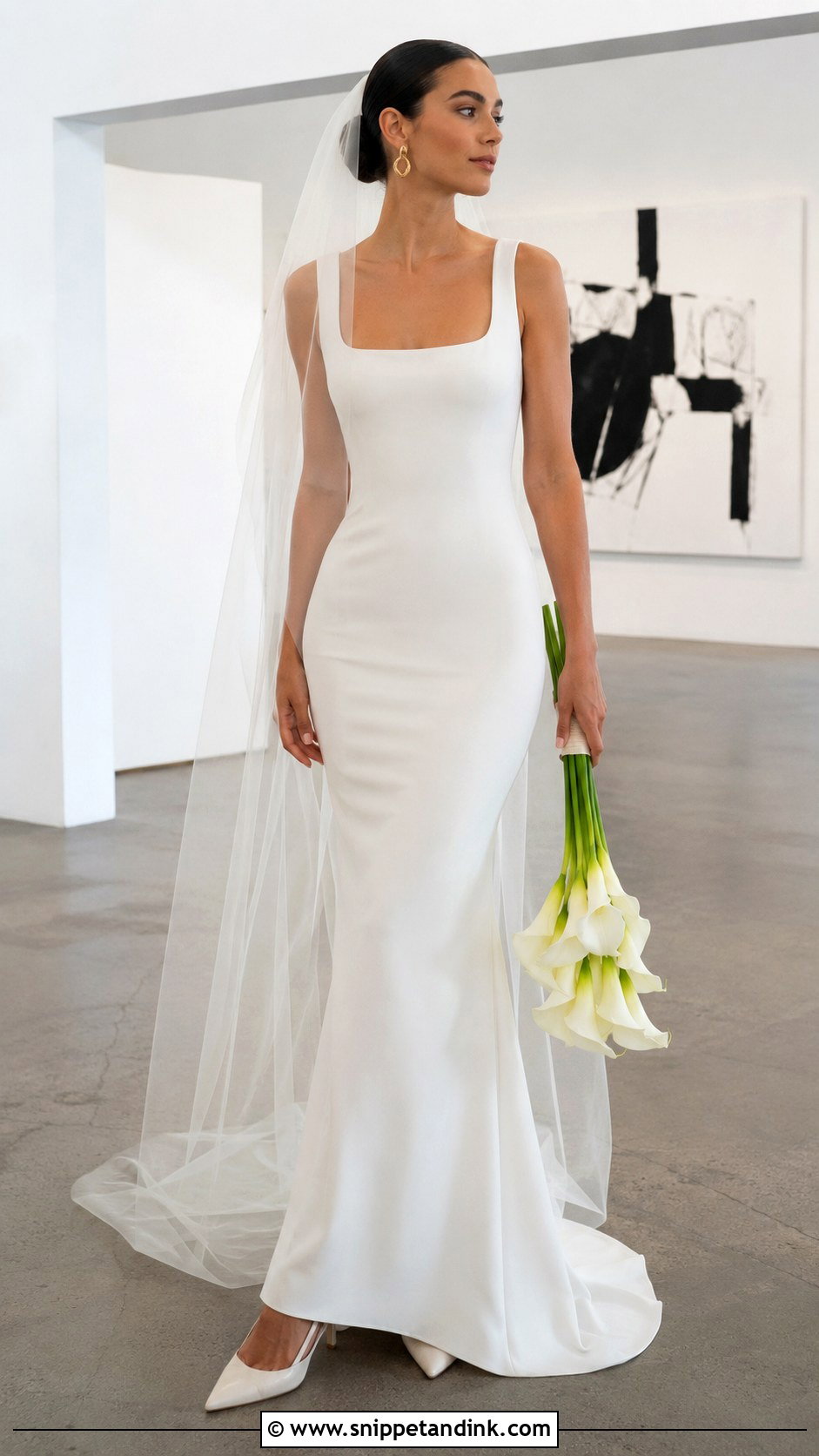Square Neck Crepe Cream Wedding Dress - Snippet and Ink - 20 Cream Wedding Dresses