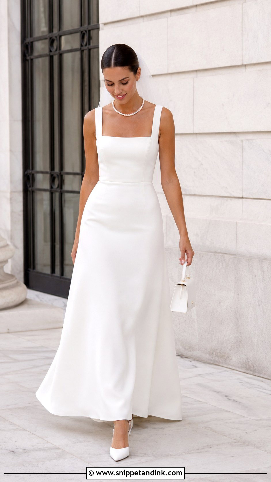 Square Neck Crepe Elope Wedding Dress - Snippet and Ink - 20 Elope Wedding Dress Ideas